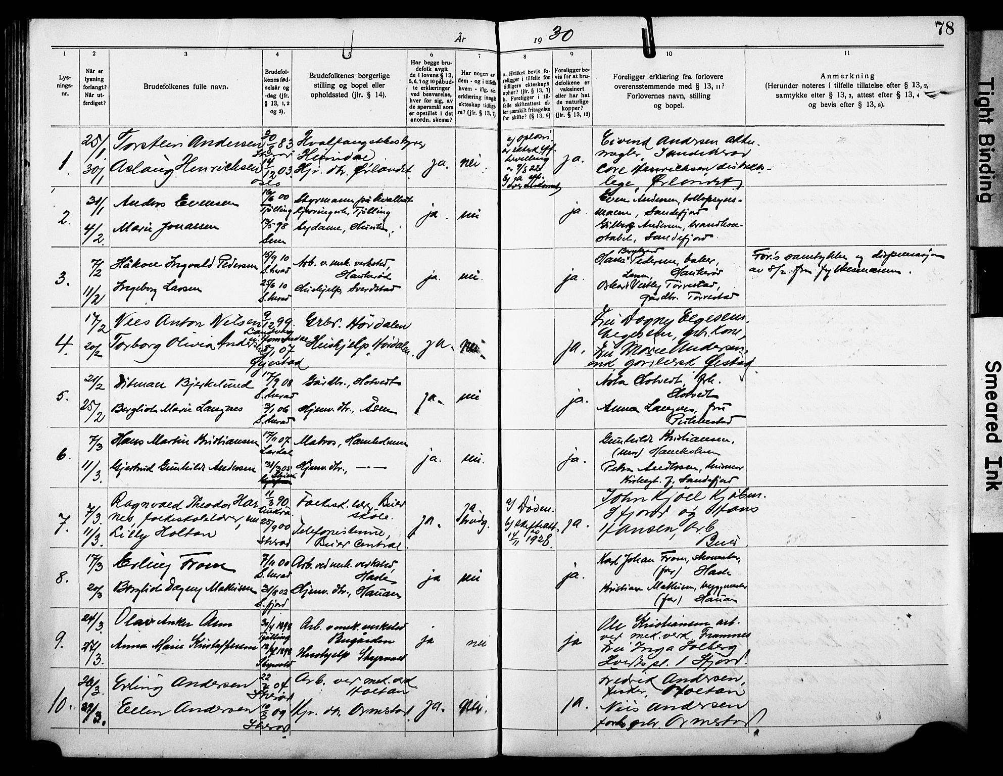 Sandar kirkebøker, AV/SAKO-A-243/H/Ha/L0005: Banns register no. 5, 1919-1931, p. 78