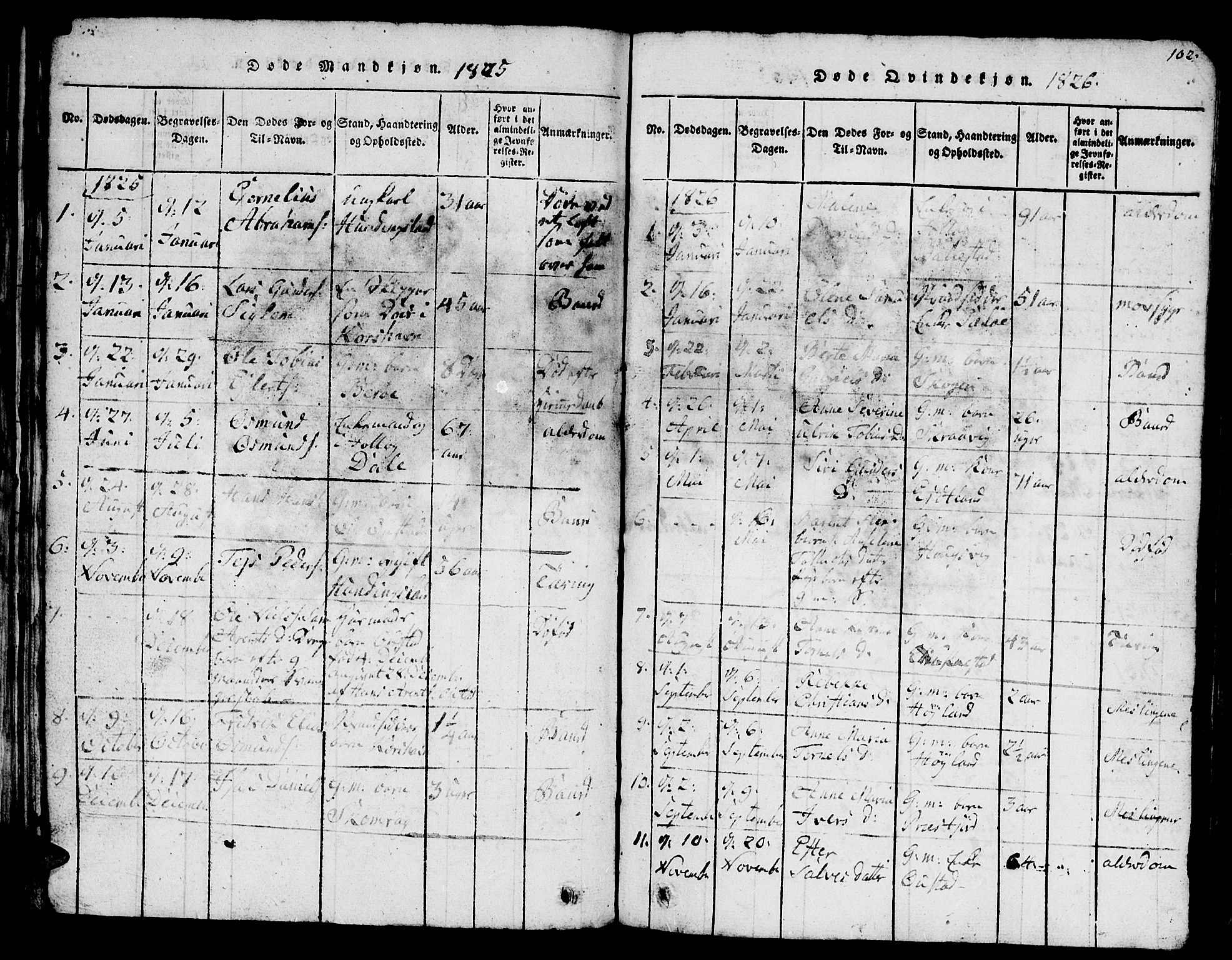 Lyngdal sokneprestkontor, SAK/1111-0029/F/Fb/Fba/L0001: Parish register (copy) no. B 1, 1816-1876, p. 102