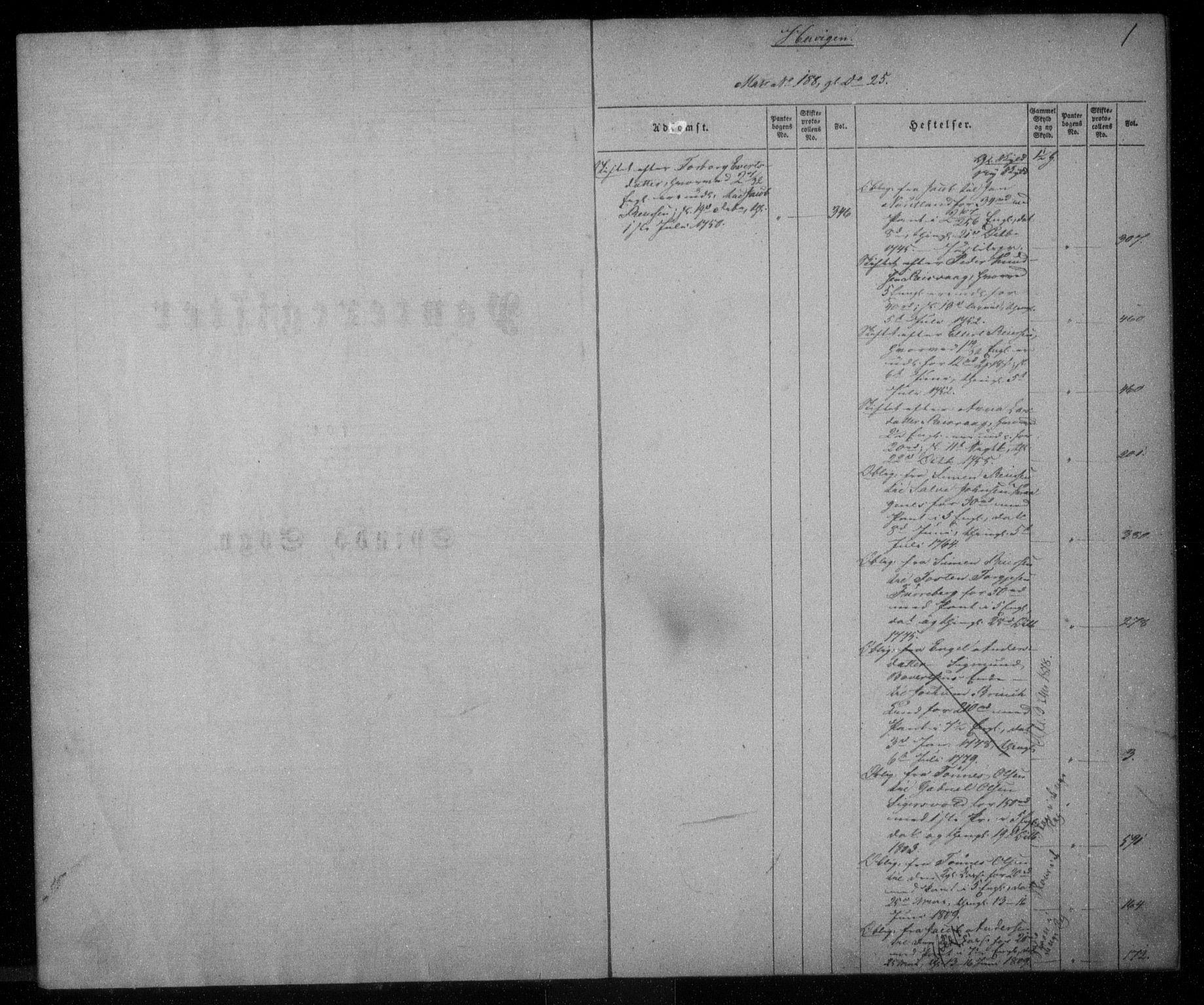 Lister sorenskriveri, SAK/1221-0003/G/Ga/L0010: Mortgage register no. 10, 1738-1810, p. 1