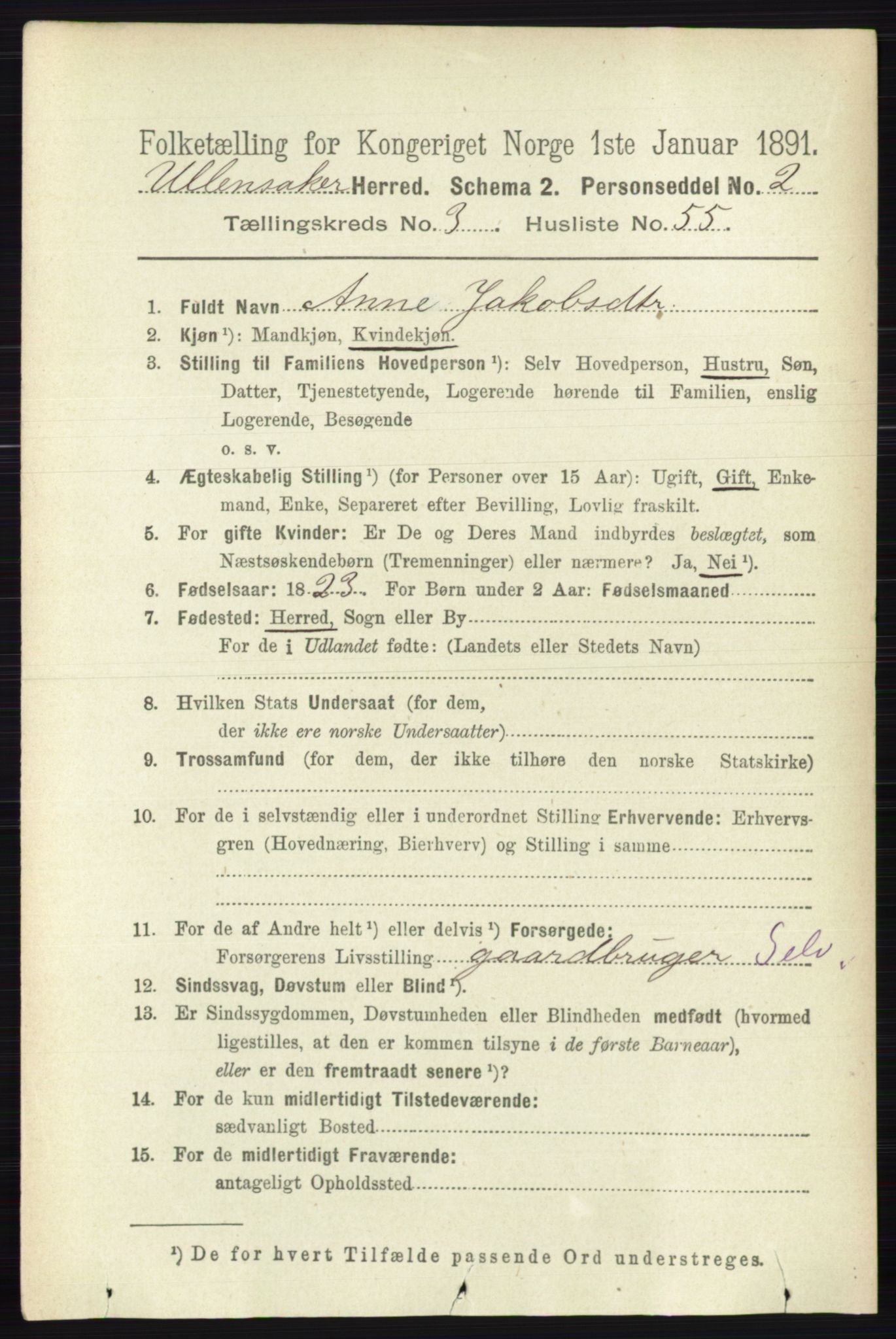 RA, 1891 census for 0235 Ullensaker, 1891, p. 1429
