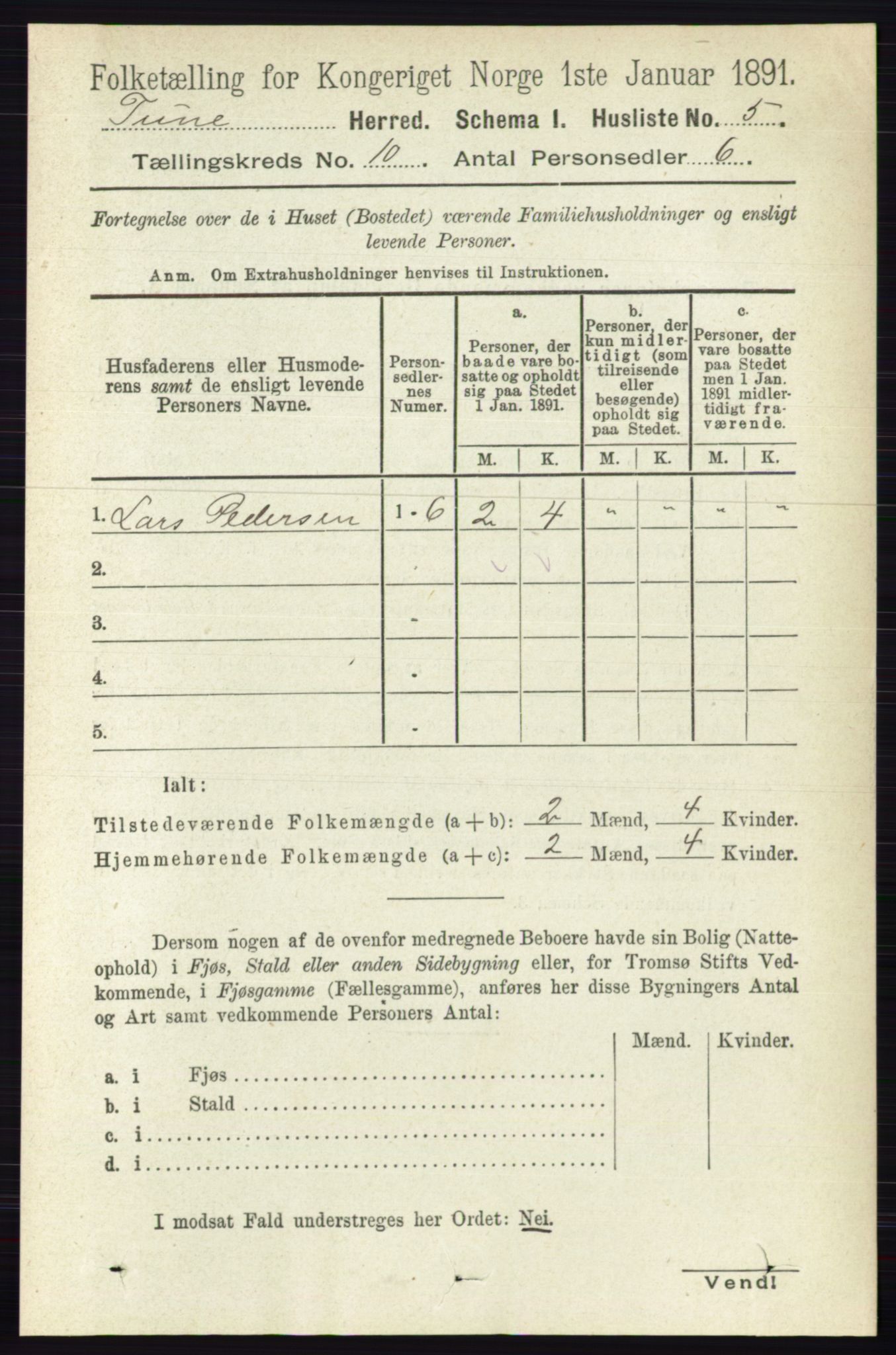 RA, 1891 census for 0130 Tune, 1891, p. 6509