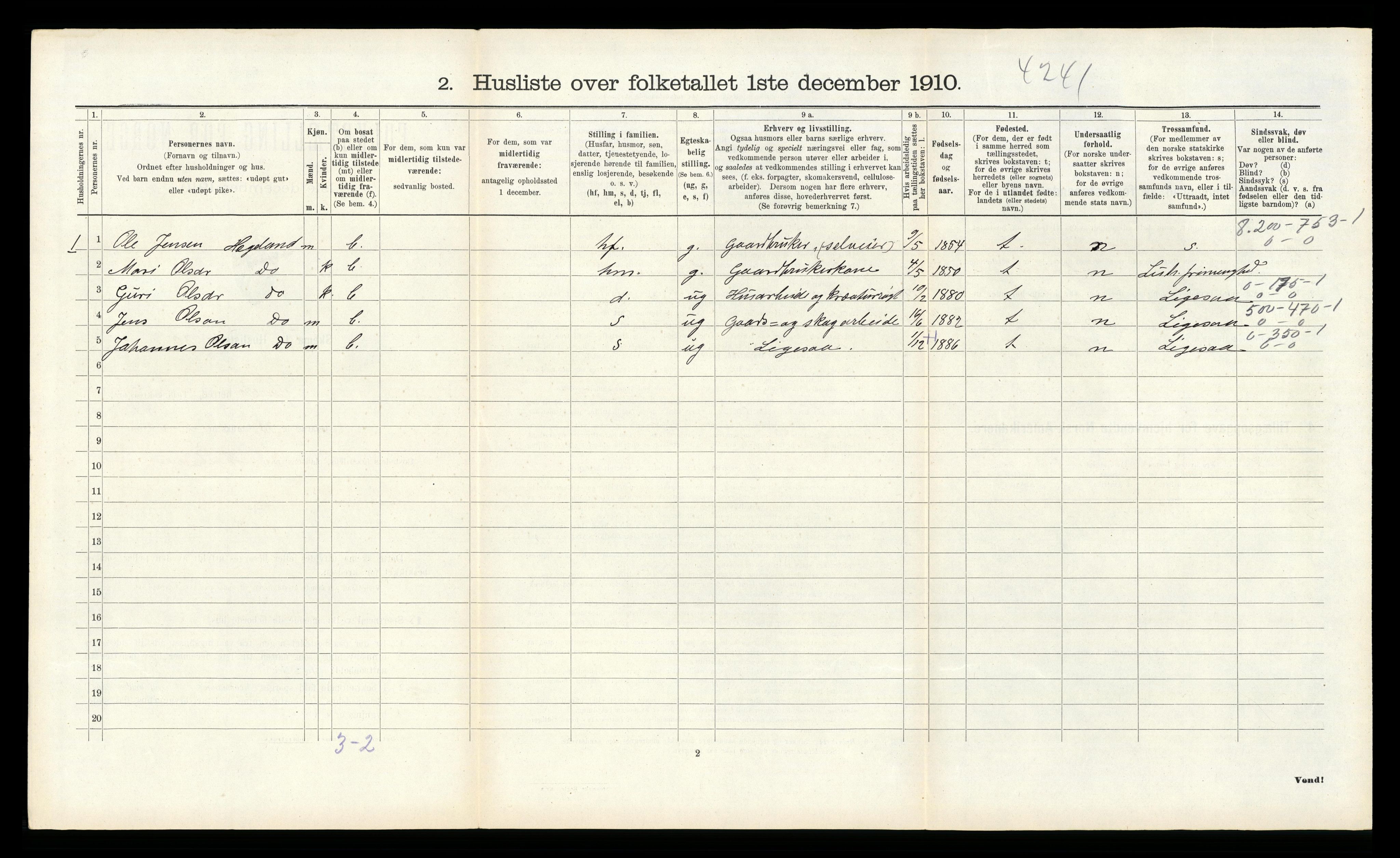 RA, 1910 census for Øvrebø, 1910, p. 182