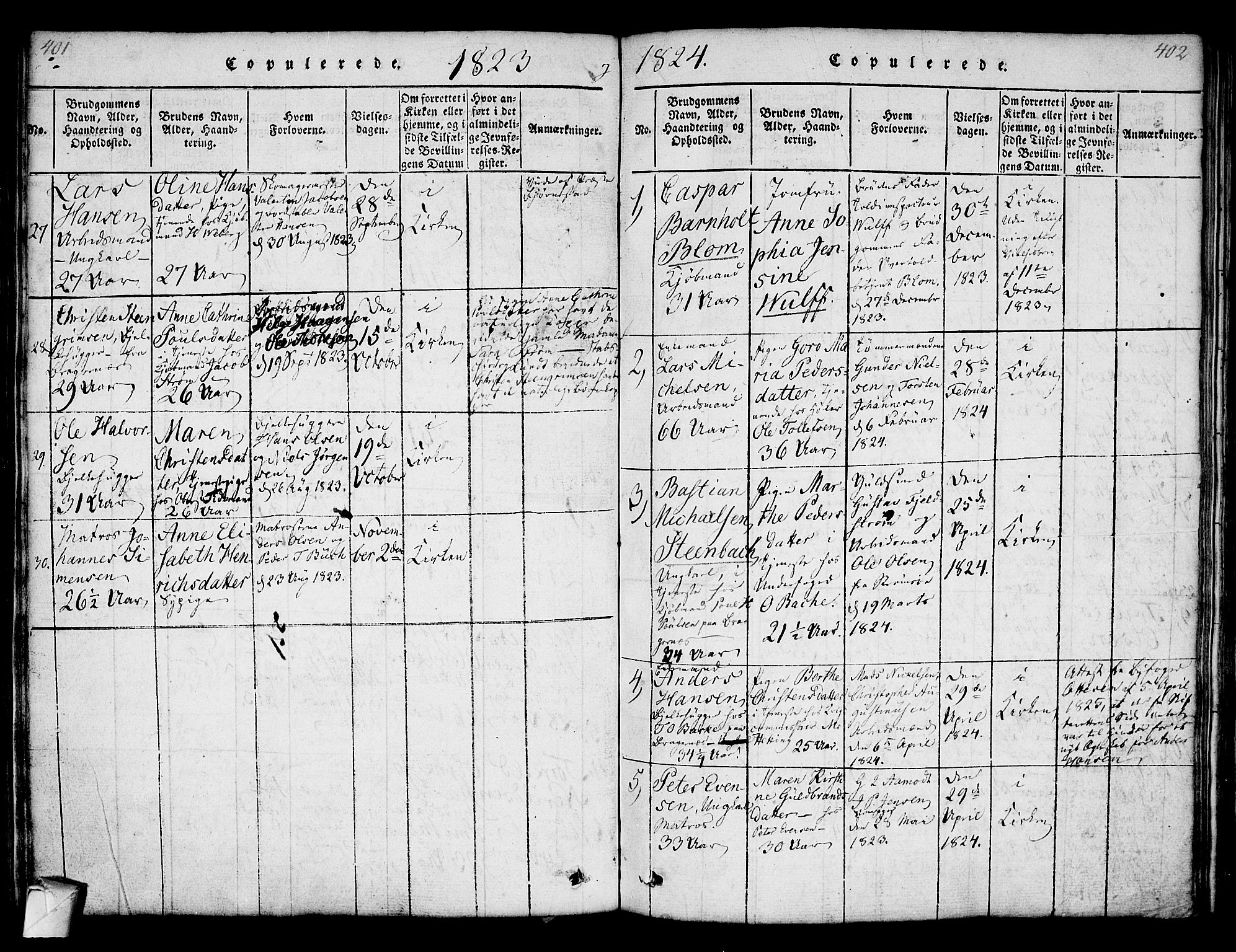 Strømsø kirkebøker, AV/SAKO-A-246/F/Fa/L0011: Parish register (official) no. I 11, 1815-1829, p. 401-402