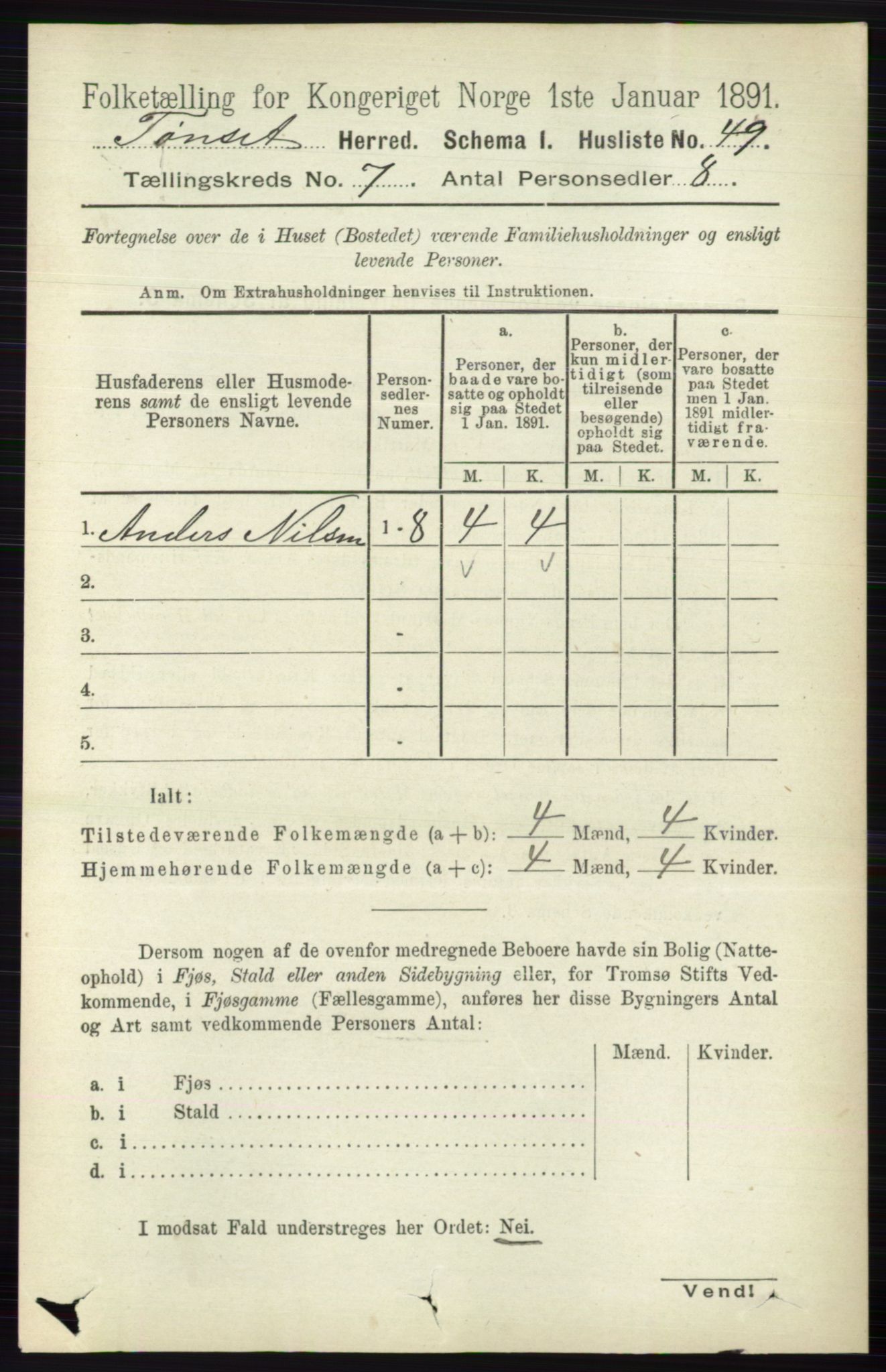 RA, 1891 census for 0437 Tynset, 1891, p. 1718