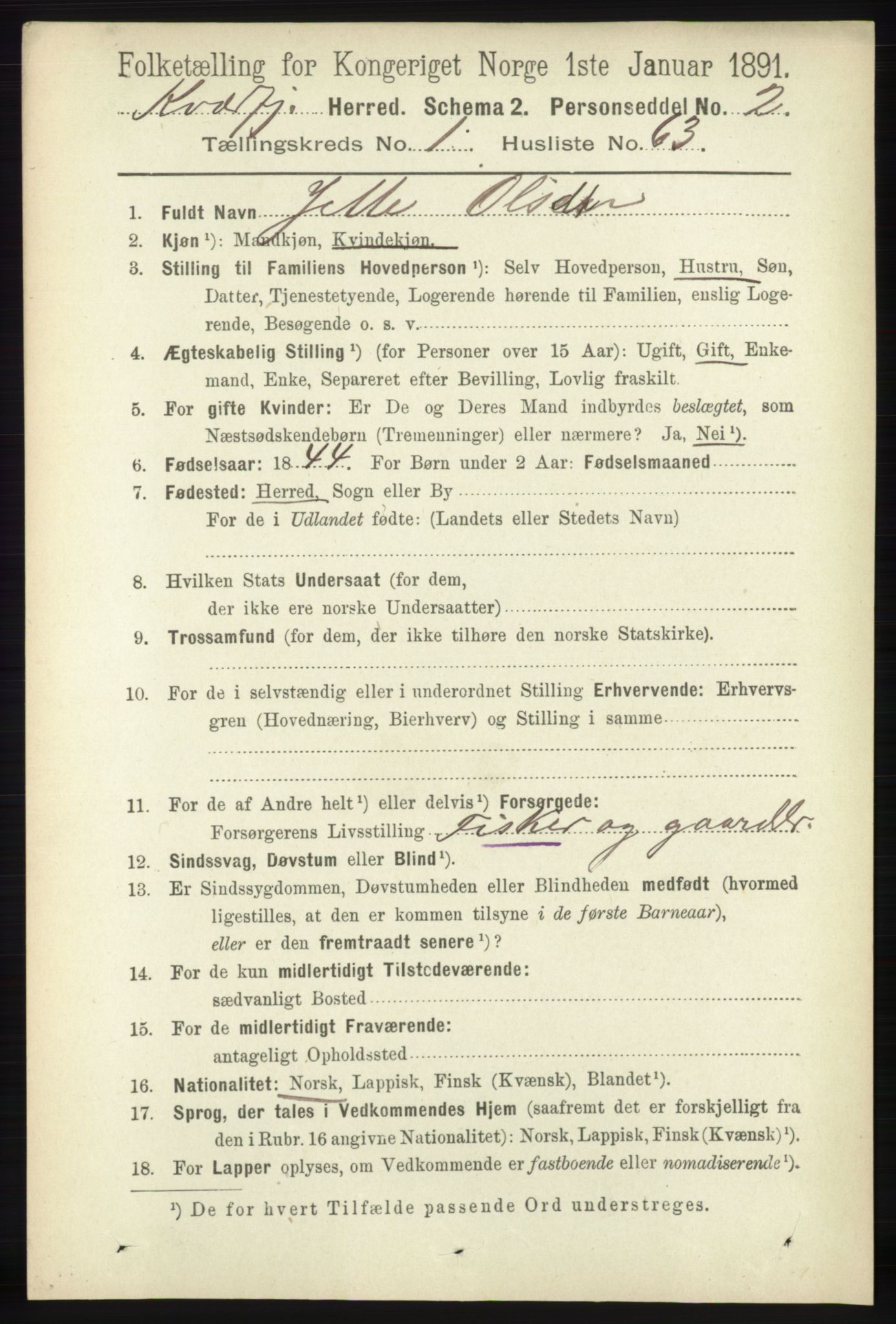 RA, 1891 census for 1911 Kvæfjord, 1891, p. 529