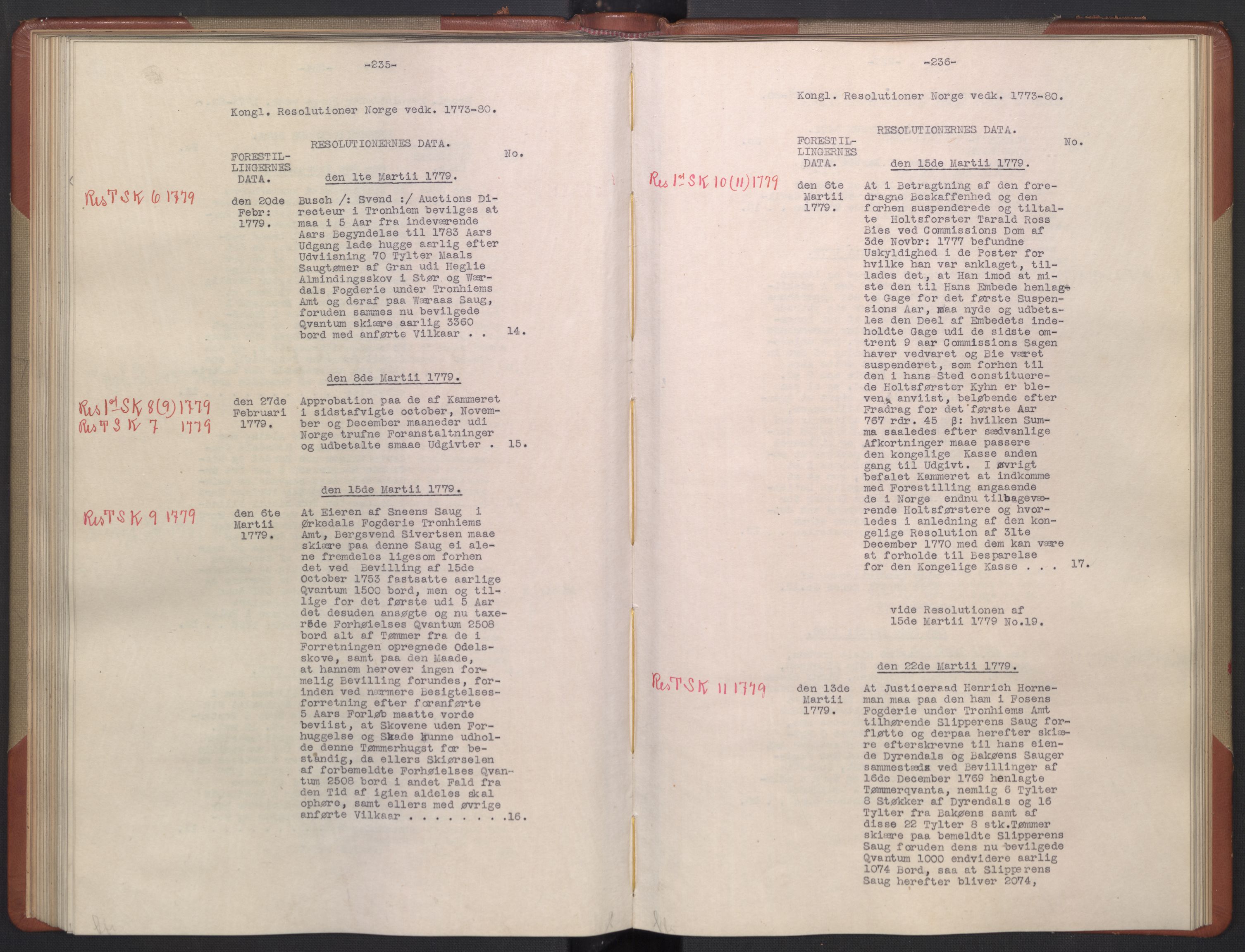 Avskriftsamlingen, RA/EA-4022/F/Fb/L0122: Registratur over norske Relasjons- og resolusjonsprotokoller, 1773-1780, p. 76