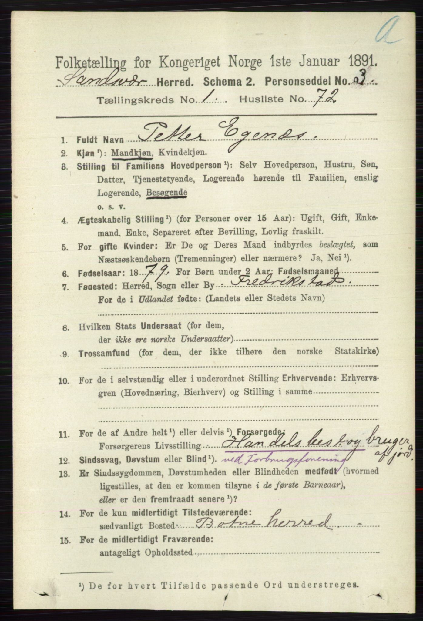 RA, 1891 census for 0629 Sandsvær, 1891, p. 579