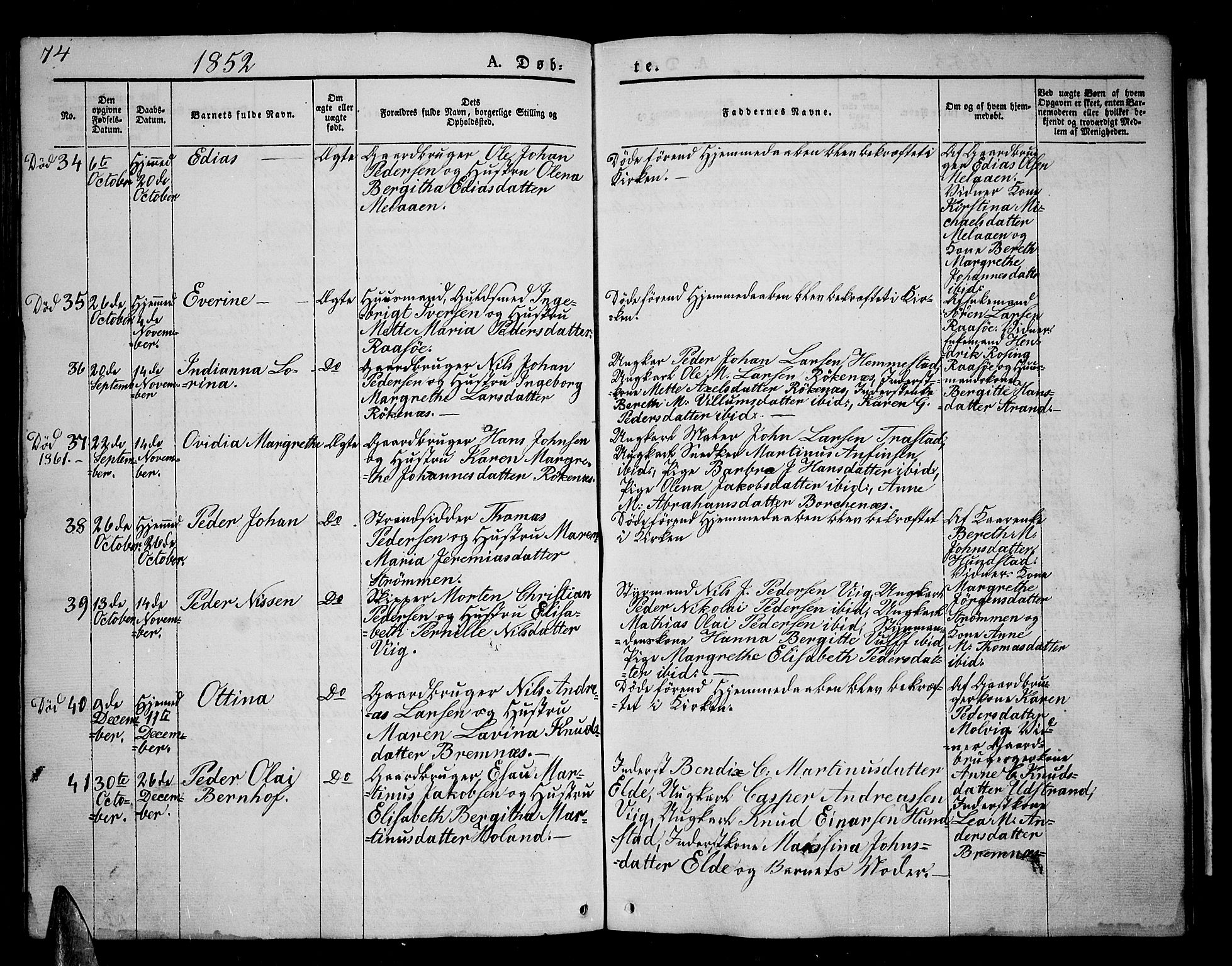 Kvæfjord sokneprestkontor, AV/SATØ-S-1323/G/Ga/Gab/L0002klokker: Parish register (copy) no. 2, 1841-1855, p. 74