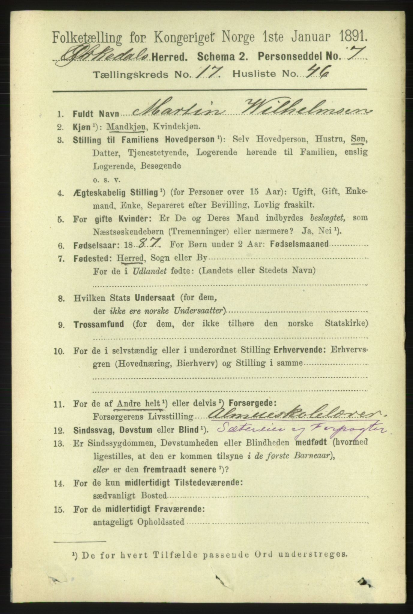 RA, 1891 census for 1638 Orkdal, 1891, p. 7634