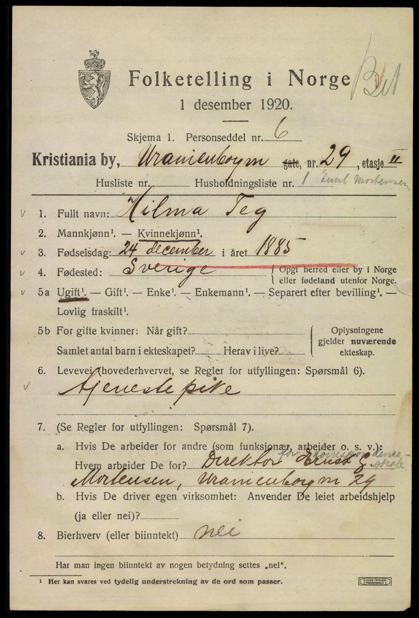 SAO, 1920 census for Kristiania, 1920, p. 620171