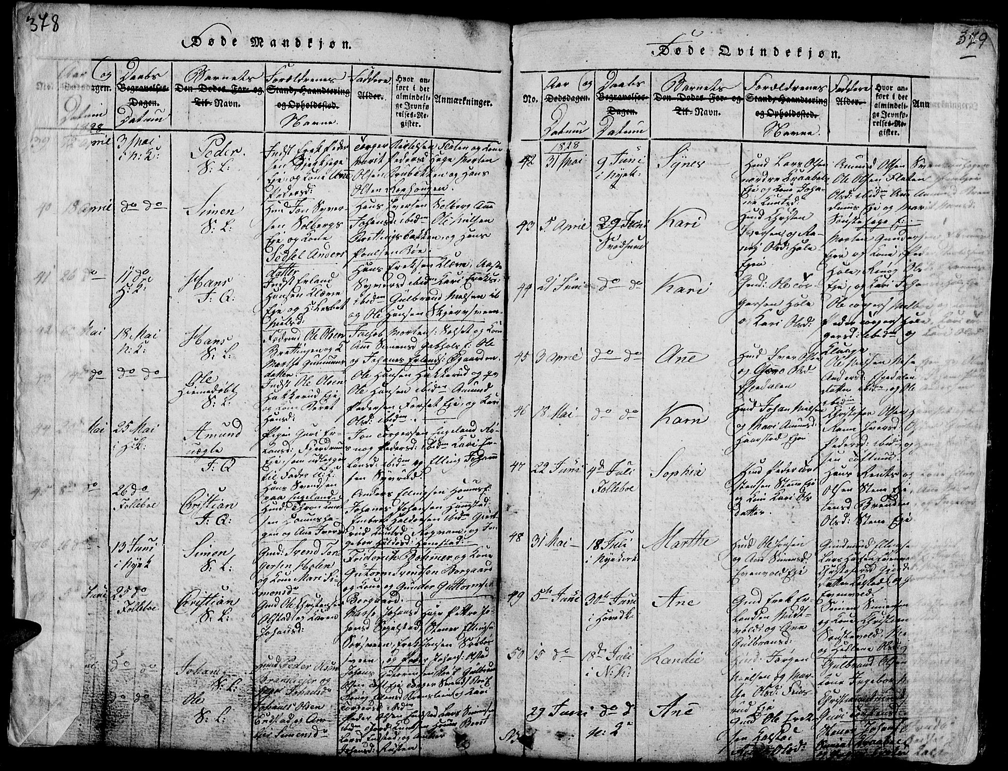 Gausdal prestekontor, AV/SAH-PREST-090/H/Ha/Hab/L0001: Parish register (copy) no. 1, 1817-1848, p. 378-379