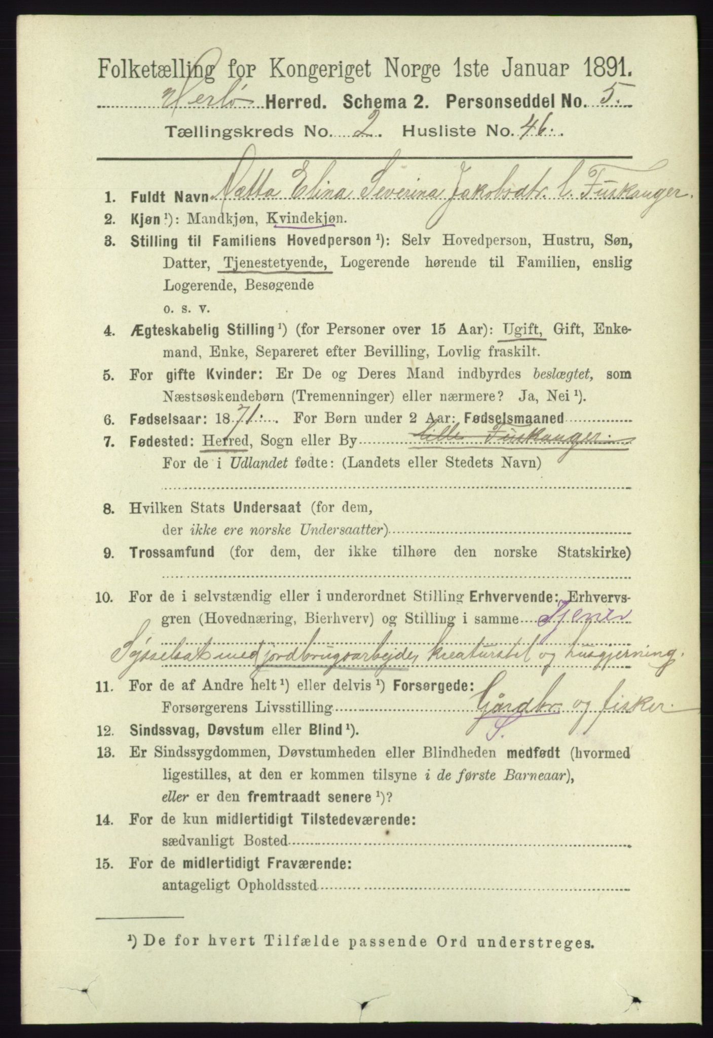 RA, 1891 census for 1258 Herdla, 1891, p. 837