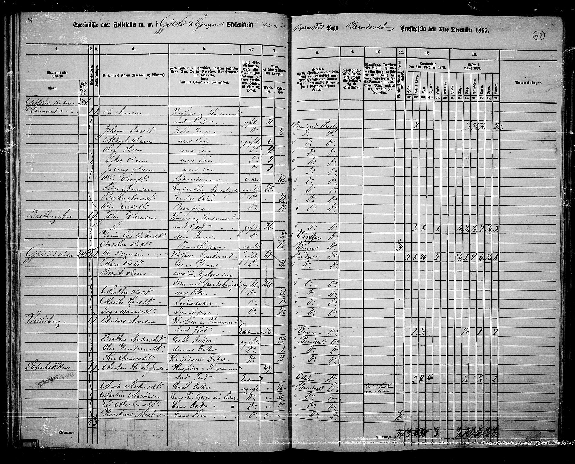 RA, 1865 census for Brandval, 1865, p. 60