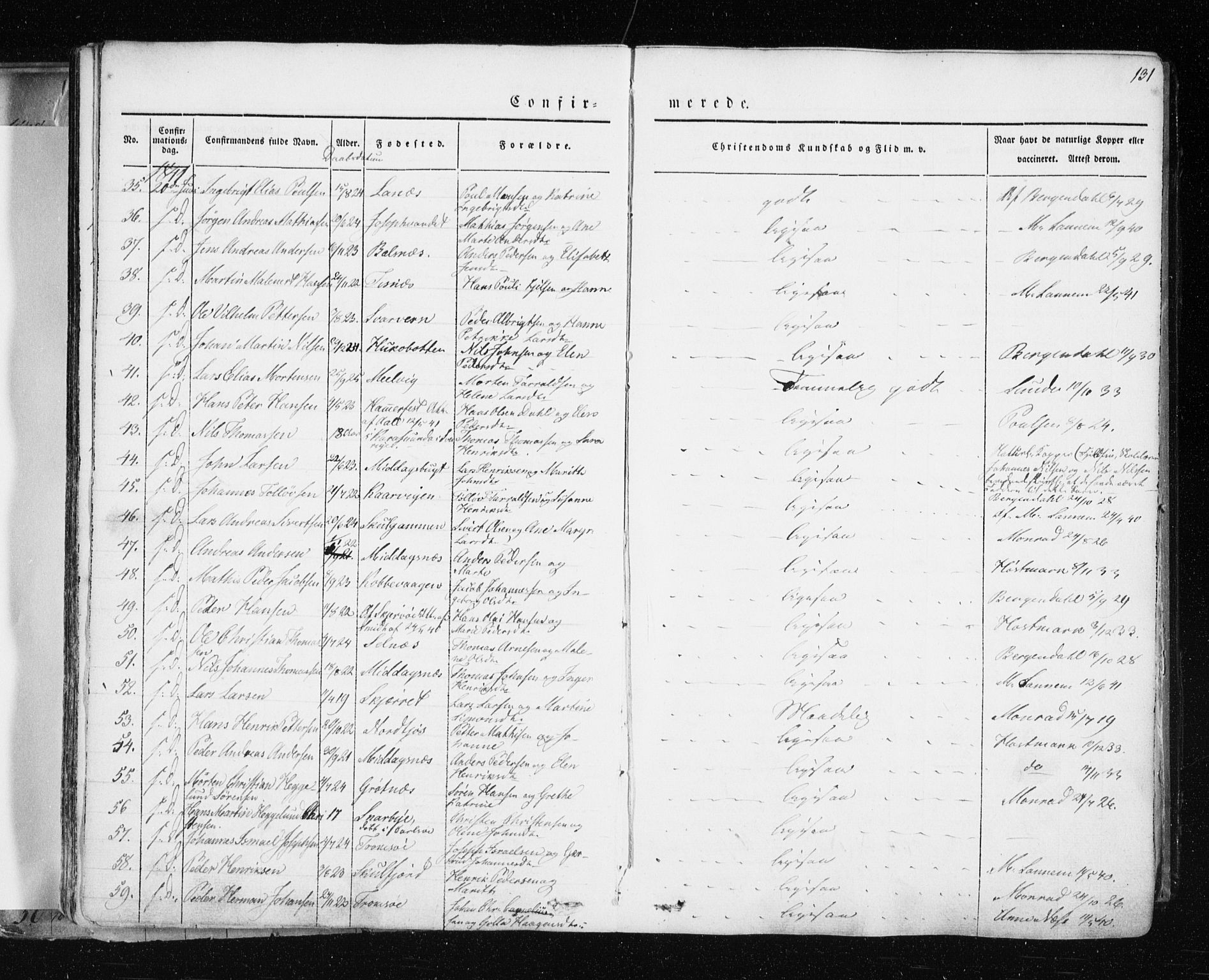 Tromsø sokneprestkontor/stiftsprosti/domprosti, SATØ/S-1343/G/Ga/L0009kirke: Parish register (official) no. 9, 1837-1847, p. 131