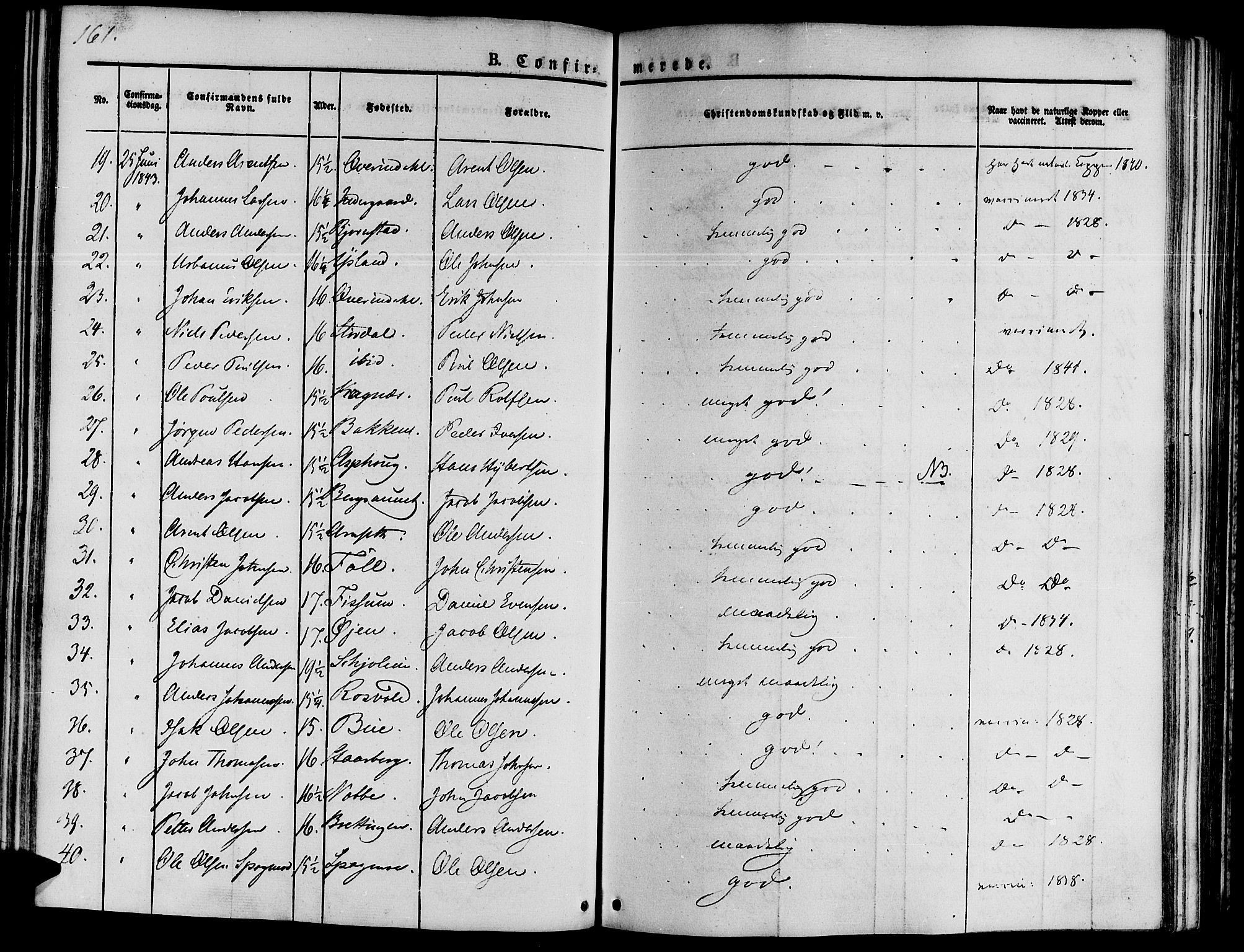 Ministerialprotokoller, klokkerbøker og fødselsregistre - Sør-Trøndelag, AV/SAT-A-1456/646/L0610: Parish register (official) no. 646A08, 1837-1847, p. 161