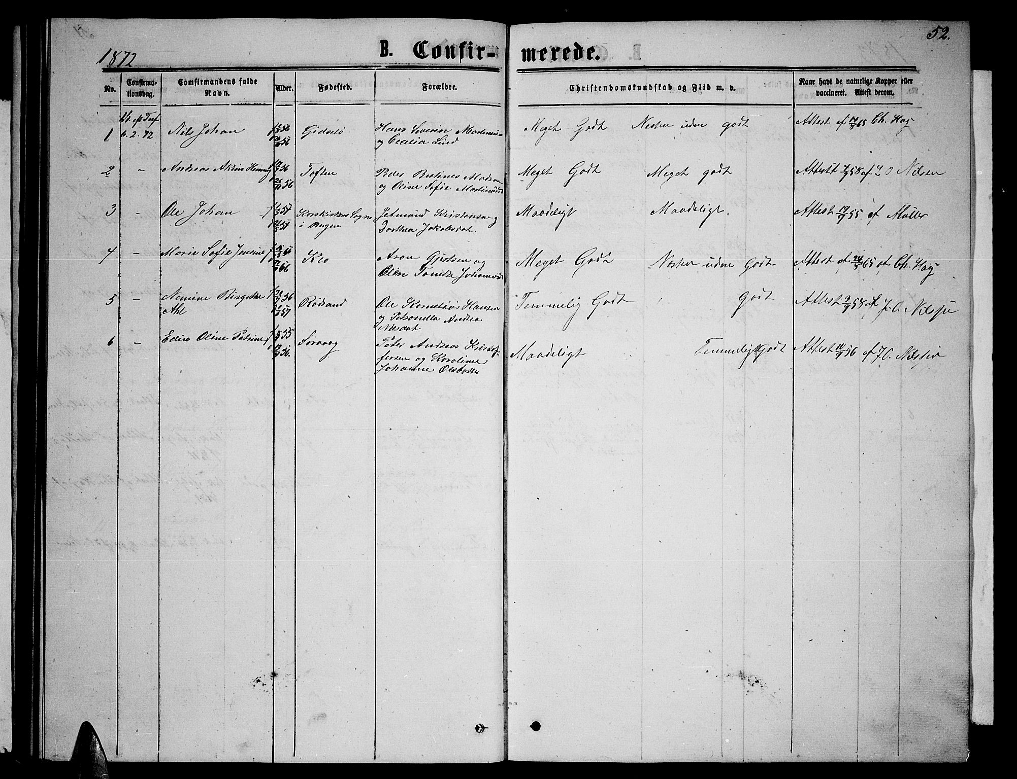 Ministerialprotokoller, klokkerbøker og fødselsregistre - Nordland, AV/SAT-A-1459/894/L1358: Parish register (copy) no. 894C01, 1864-1877, p. 52