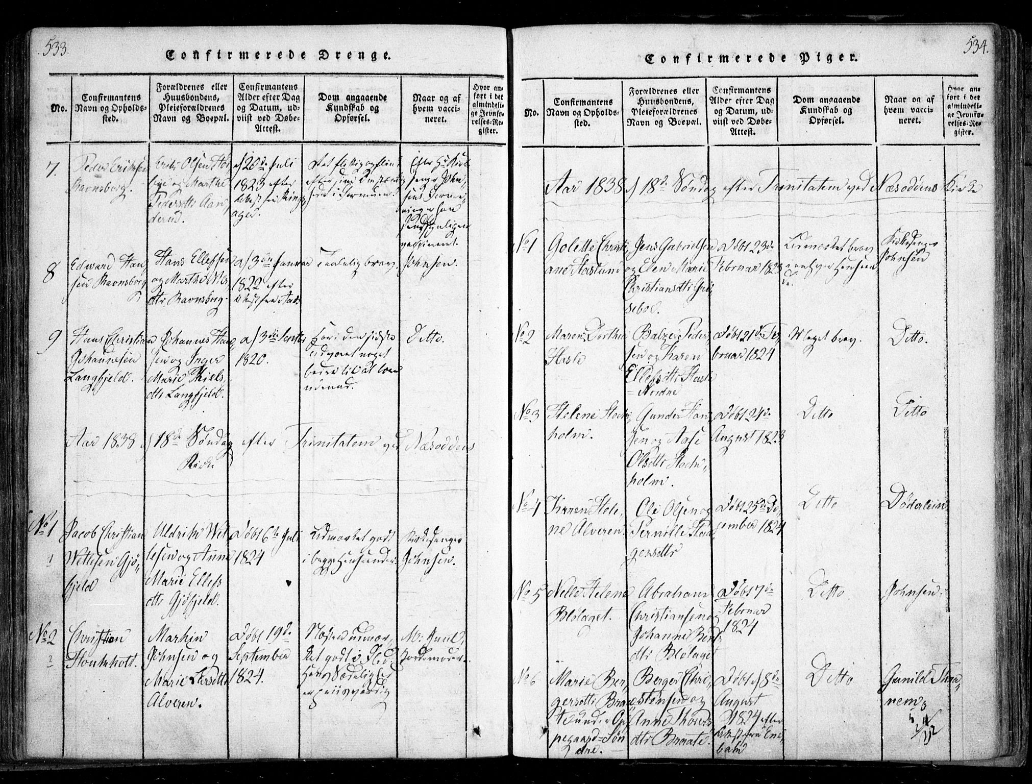 Nesodden prestekontor Kirkebøker, SAO/A-10013/F/Fa/L0006: Parish register (official) no. I 6, 1814-1847, p. 533-534