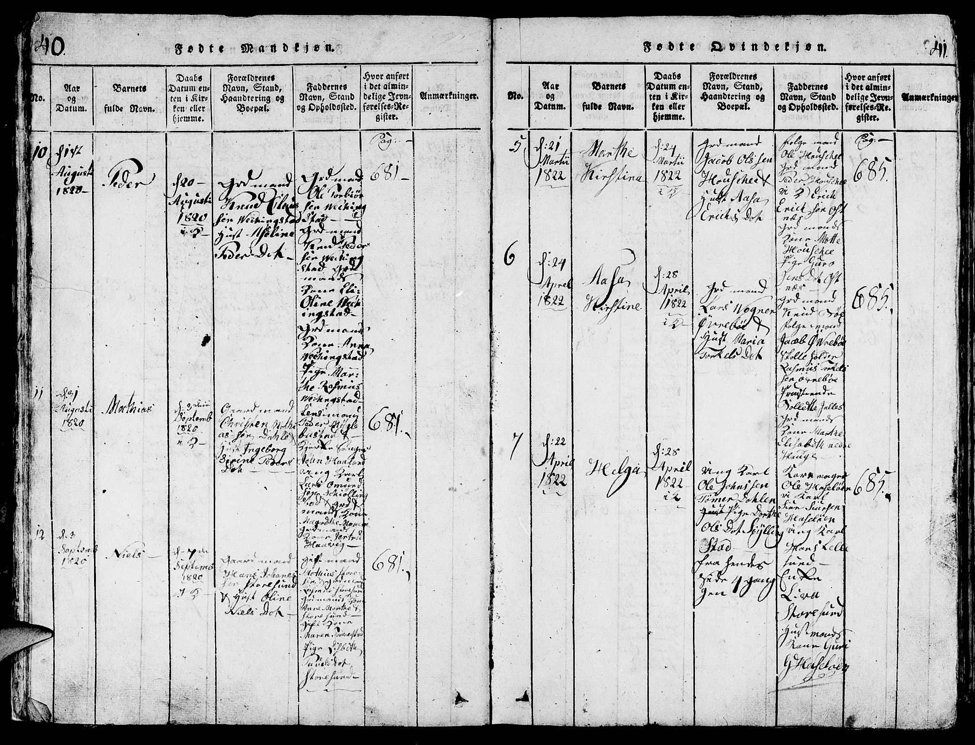 Torvastad sokneprestkontor, AV/SAST-A -101857/H/Ha/Hab/L0001: Parish register (copy) no. B 1 /1, 1817-1835, p. 40-41