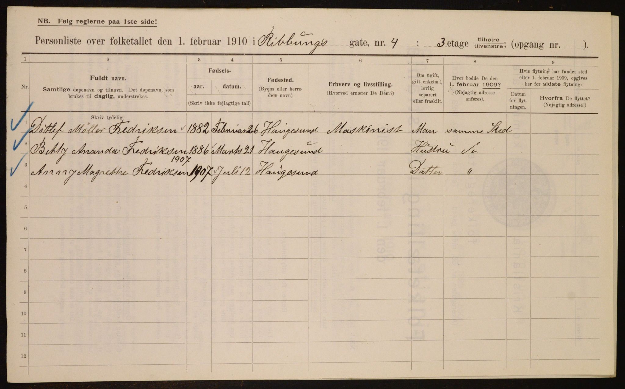 OBA, Municipal Census 1910 for Kristiania, 1910, p. 79309