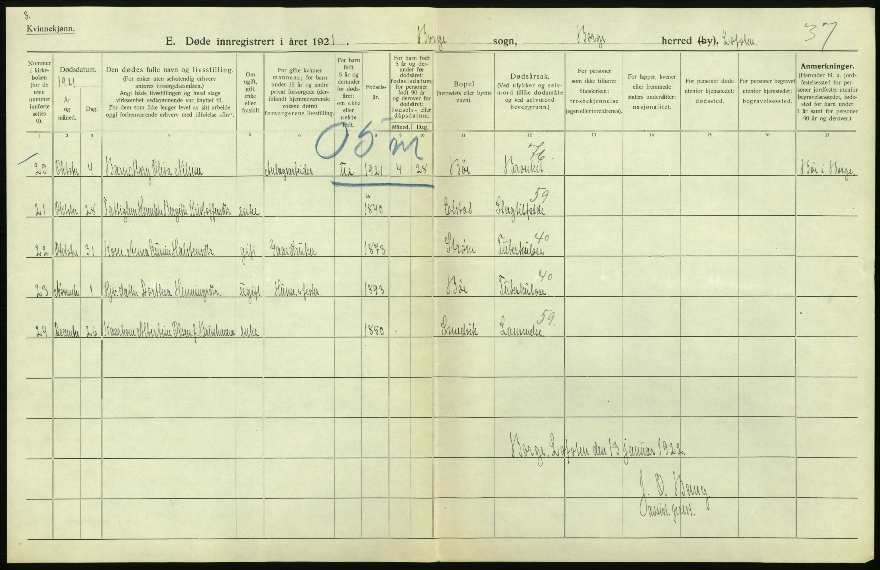 Statistisk sentralbyrå, Sosiodemografiske emner, Befolkning, AV/RA-S-2228/D/Df/Dfc/Dfca/L0051: Nordland fylke: Døde. Bygder og byer., 1921