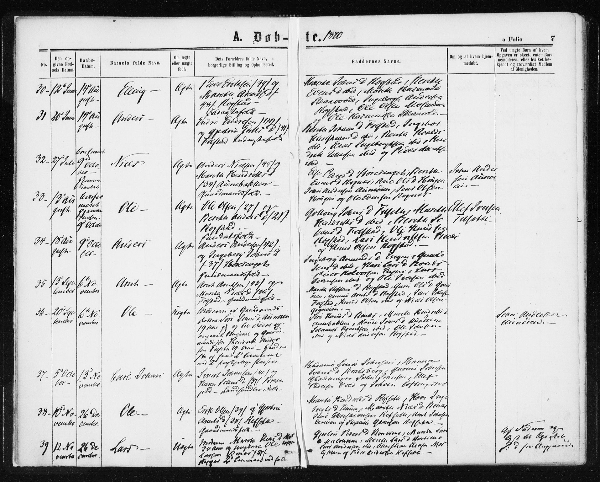 Ministerialprotokoller, klokkerbøker og fødselsregistre - Sør-Trøndelag, AV/SAT-A-1456/687/L1001: Parish register (official) no. 687A07, 1863-1878, p. 7