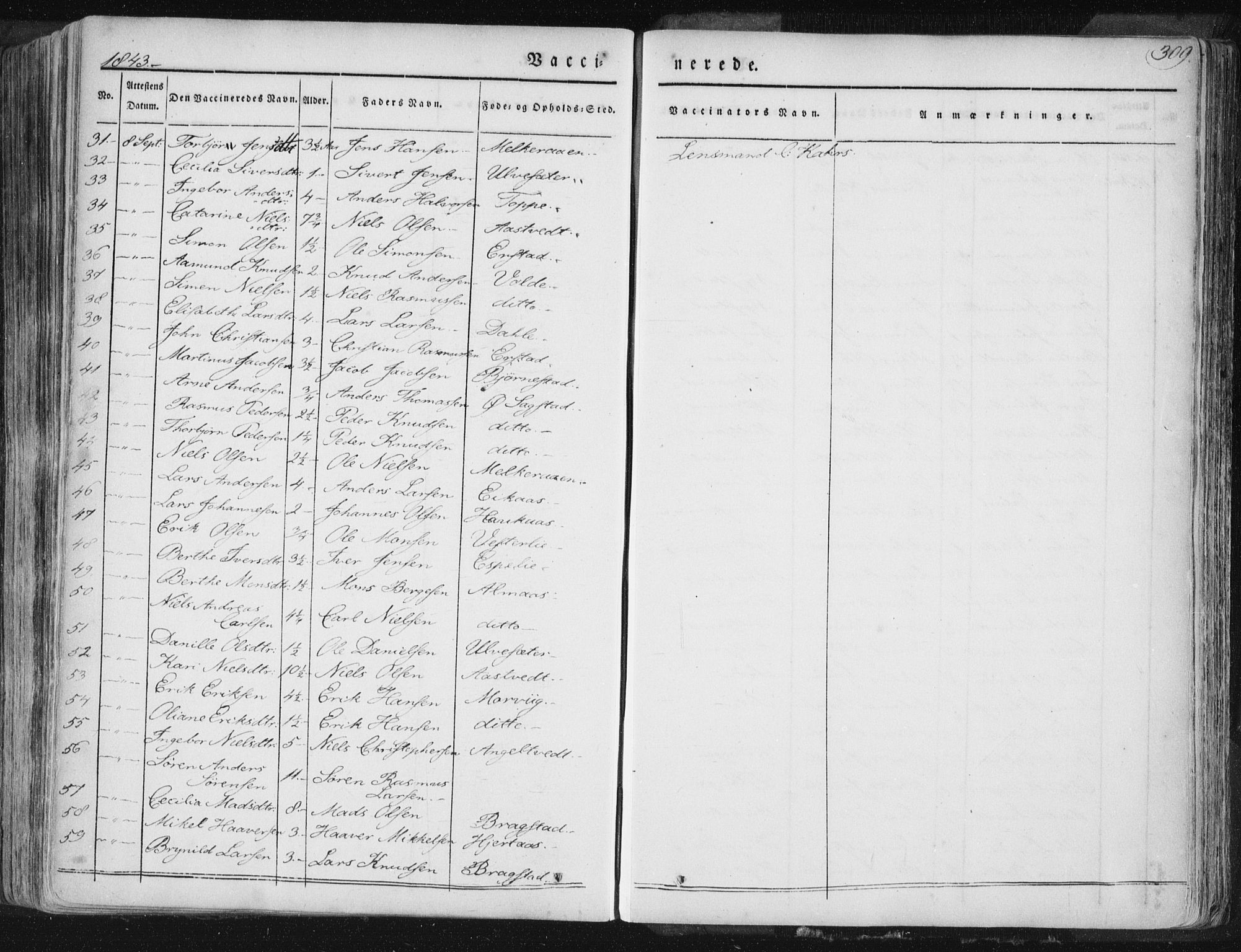 Hamre sokneprestembete, SAB/A-75501/H/Ha/Haa/Haaa/L0012: Parish register (official) no. A 12, 1834-1845, p. 309