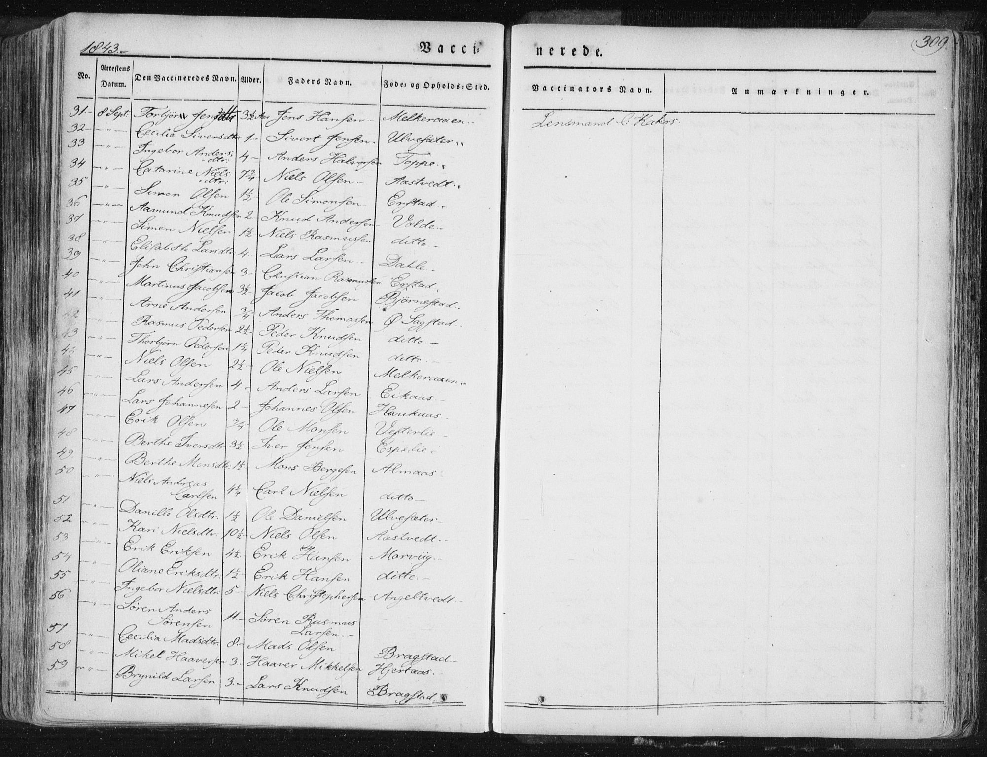 Hamre sokneprestembete, AV/SAB-A-75501/H/Ha/Haa/Haaa/L0012: Parish register (official) no. A 12, 1834-1845, p. 309