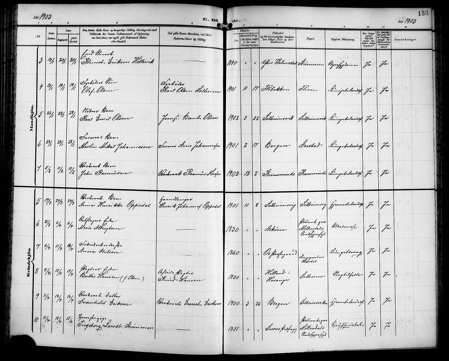 Årstad Sokneprestembete, AV/SAB-A-79301/H/Hab/L0018: Parish register (copy) no. C 1, 1902-1919, p. 138