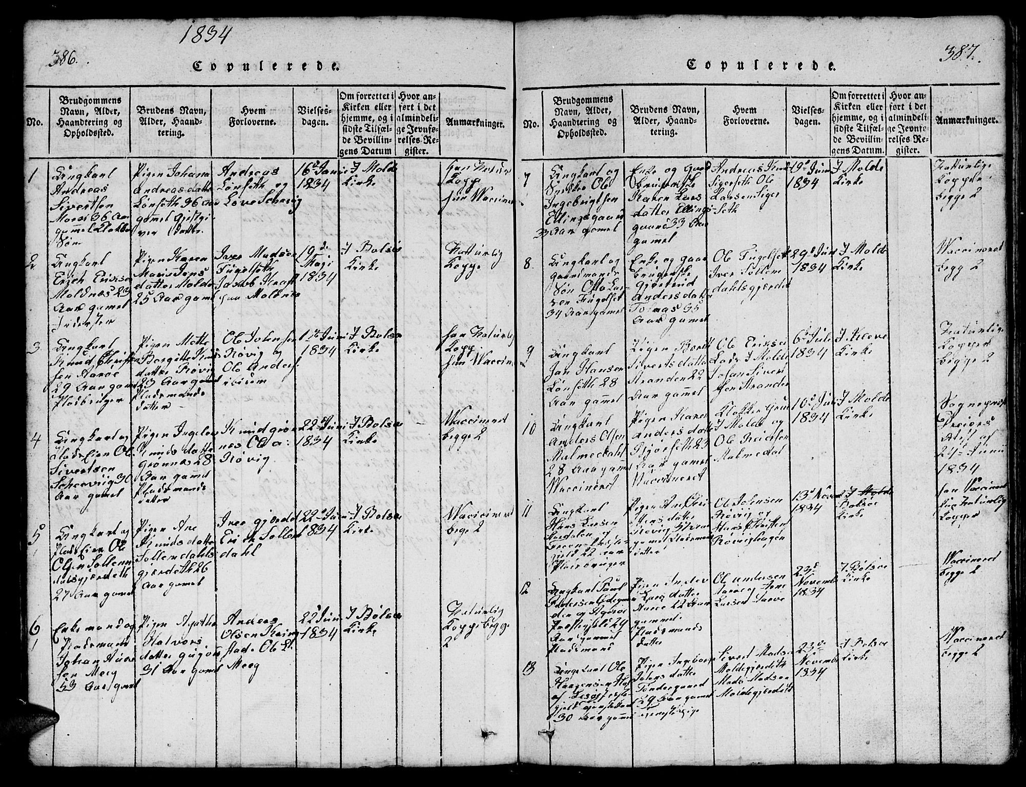 Ministerialprotokoller, klokkerbøker og fødselsregistre - Møre og Romsdal, SAT/A-1454/555/L0665: Parish register (copy) no. 555C01, 1818-1868, p. 386-387