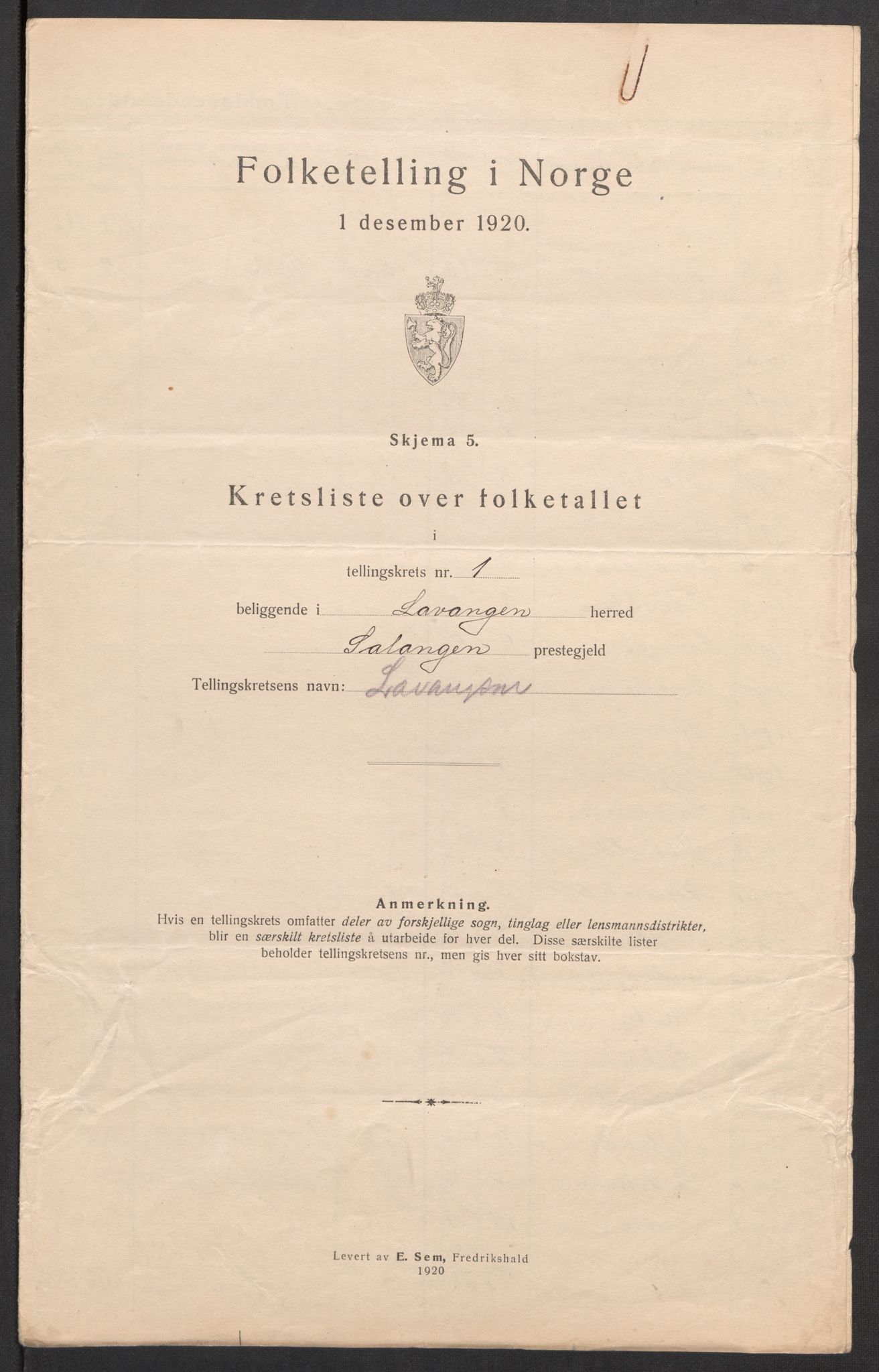 SATØ, 1920 census for Lavangen, 1920, p. 6