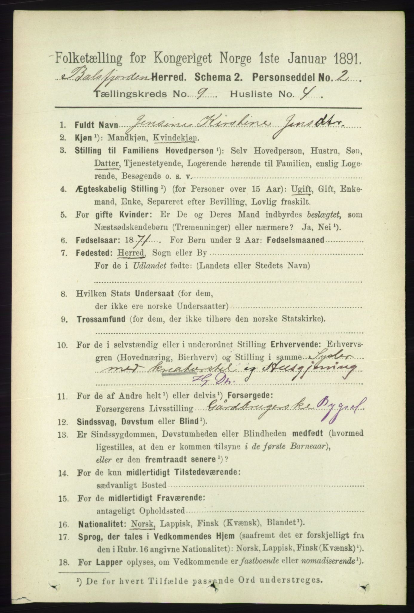 RA, 1891 census for 1933 Balsfjord, 1891, p. 3131