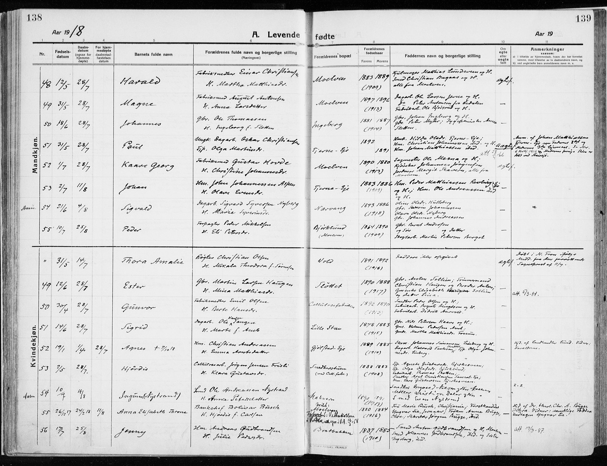 Ringsaker prestekontor, SAH/PREST-014/K/Ka/L0020: Parish register (official) no. 20, 1913-1922, p. 138-139