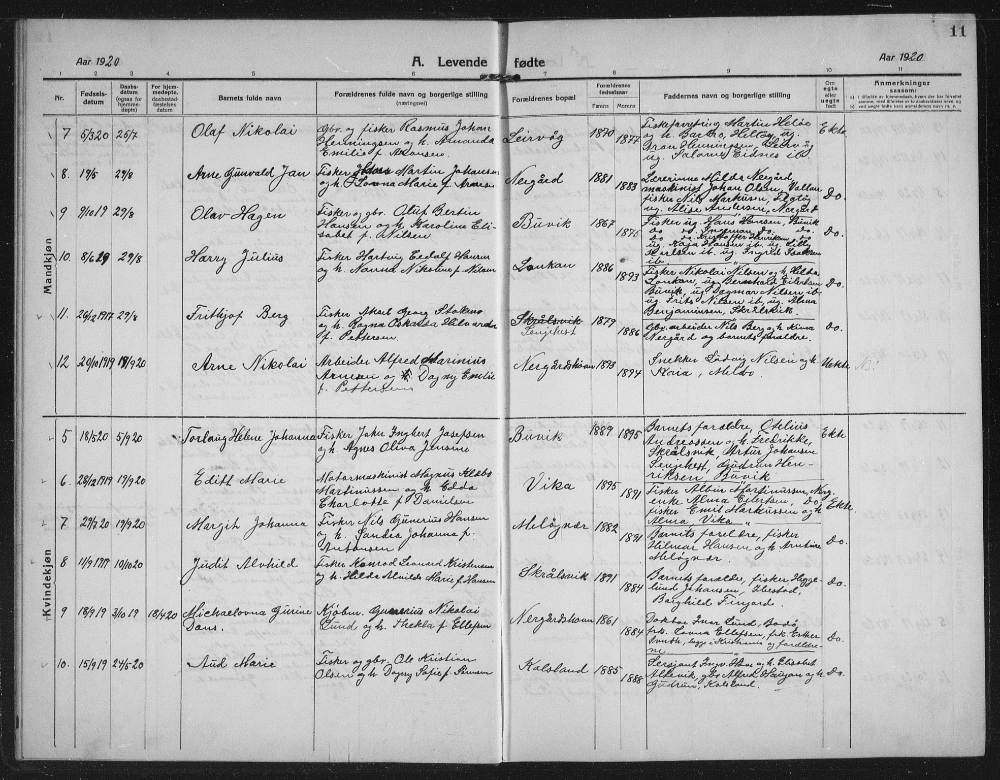 Sand/Bjarkøy sokneprestkontor, AV/SATØ-S-0811/I/Ia/Iab/L0005klokker: Parish register (copy) no. 5, 1919-1937, p. 11