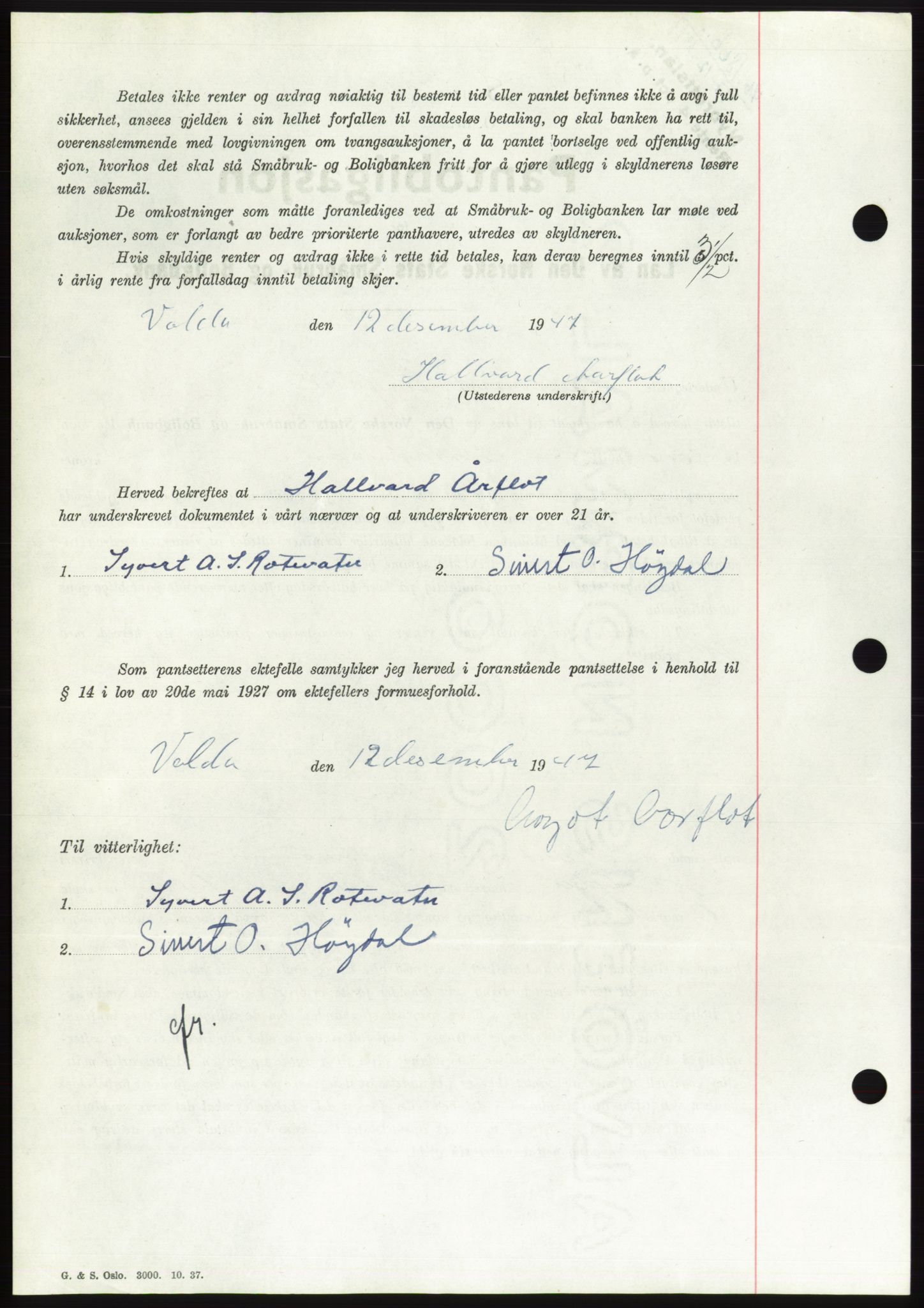 Søre Sunnmøre sorenskriveri, AV/SAT-A-4122/1/2/2C/L0115: Mortgage book no. 3B, 1947-1948, Diary no: : 1866/1947