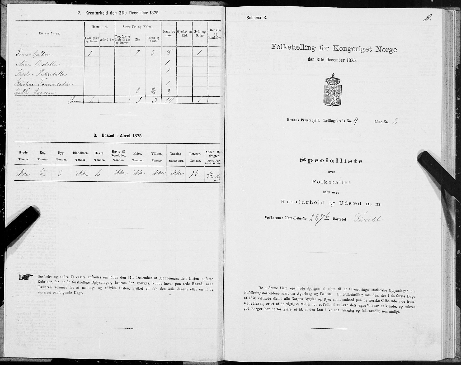 SAT, 1875 census for 1832P Hemnes, 1875, p. 3003