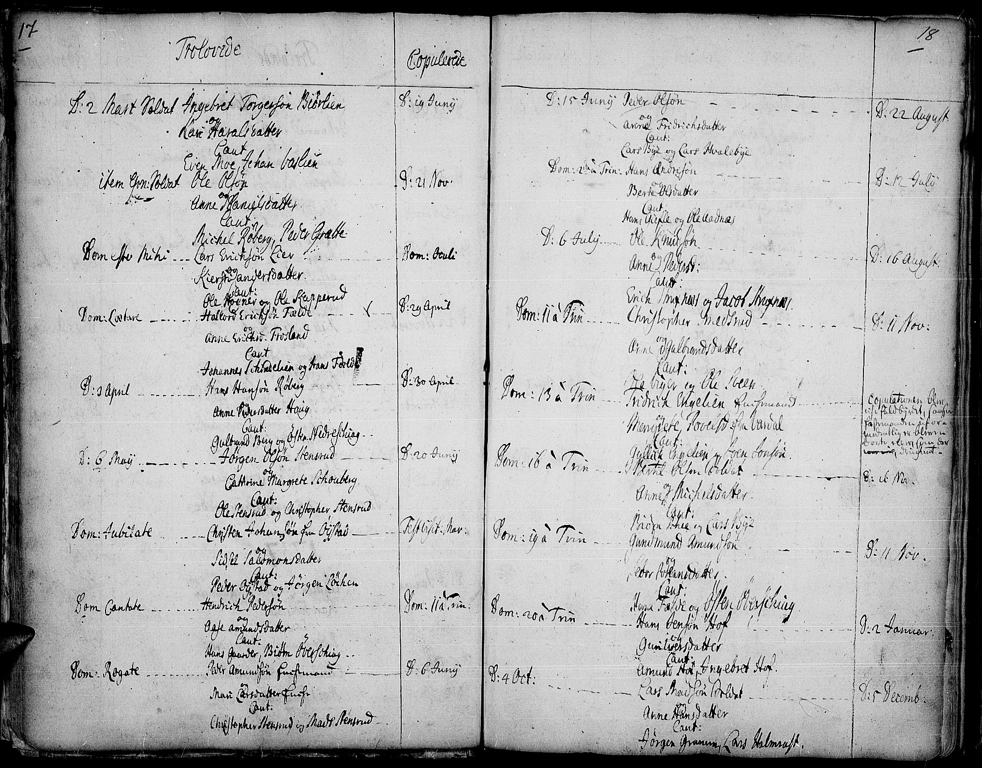 Land prestekontor, SAH/PREST-120/H/Ha/Haa/L0003: Parish register (official) no. 3, 1733-1764, p. 17-18