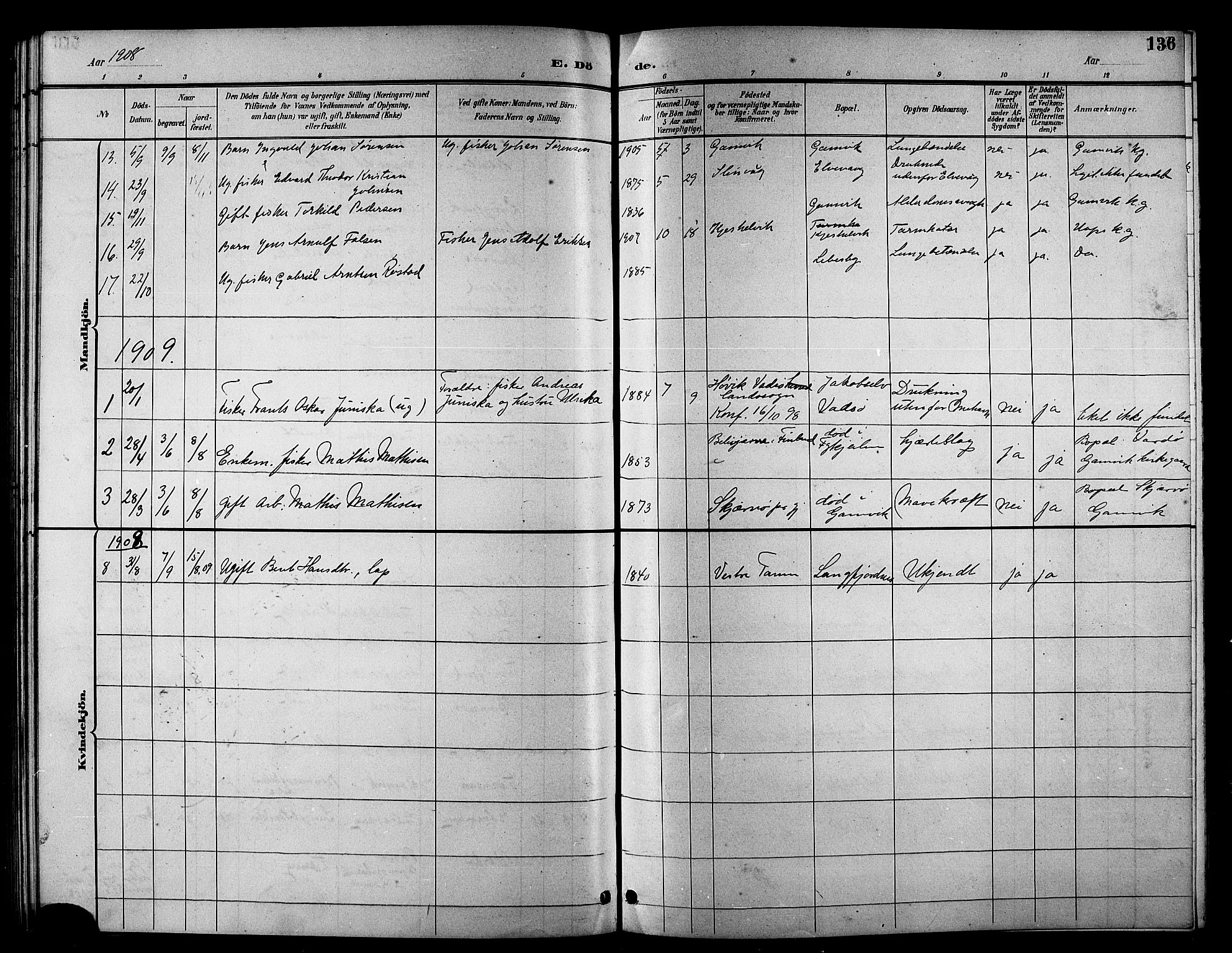 Tana sokneprestkontor, SATØ/S-1334/H/Hb/L0006klokker: Parish register (copy) no. 6, 1892-1909, p. 136