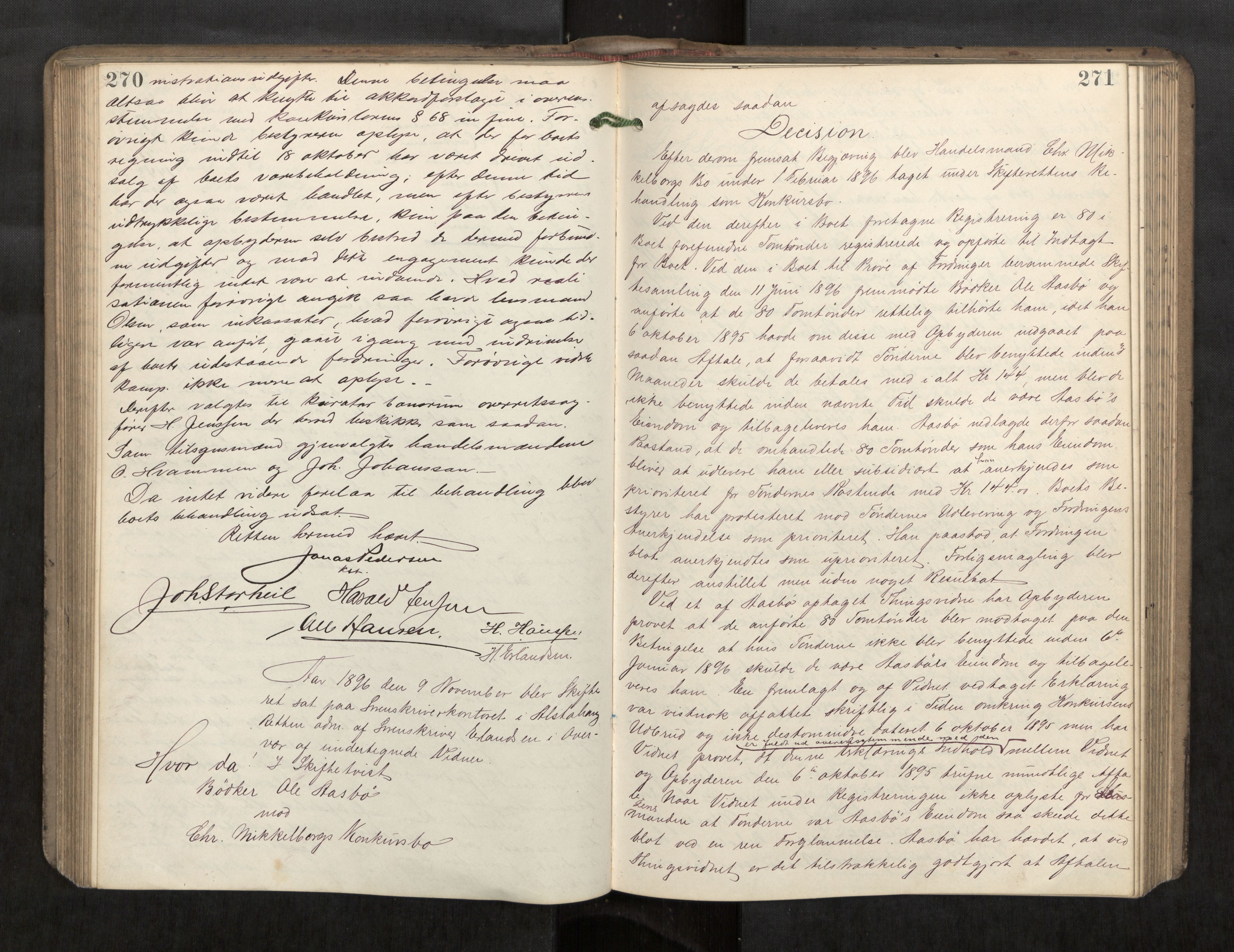 Søndre Helgeland sorenskriveri, AV/SAT-A-4575/1/3/3B/L0005: Skiftebehandlingsprotokoll, 1894-1899, p. 270-271