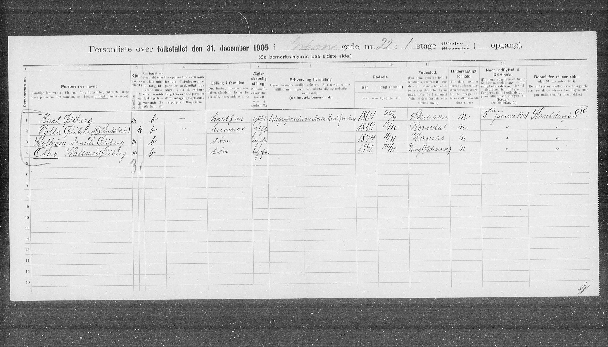 OBA, Municipal Census 1905 for Kristiania, 1905, p. 16967