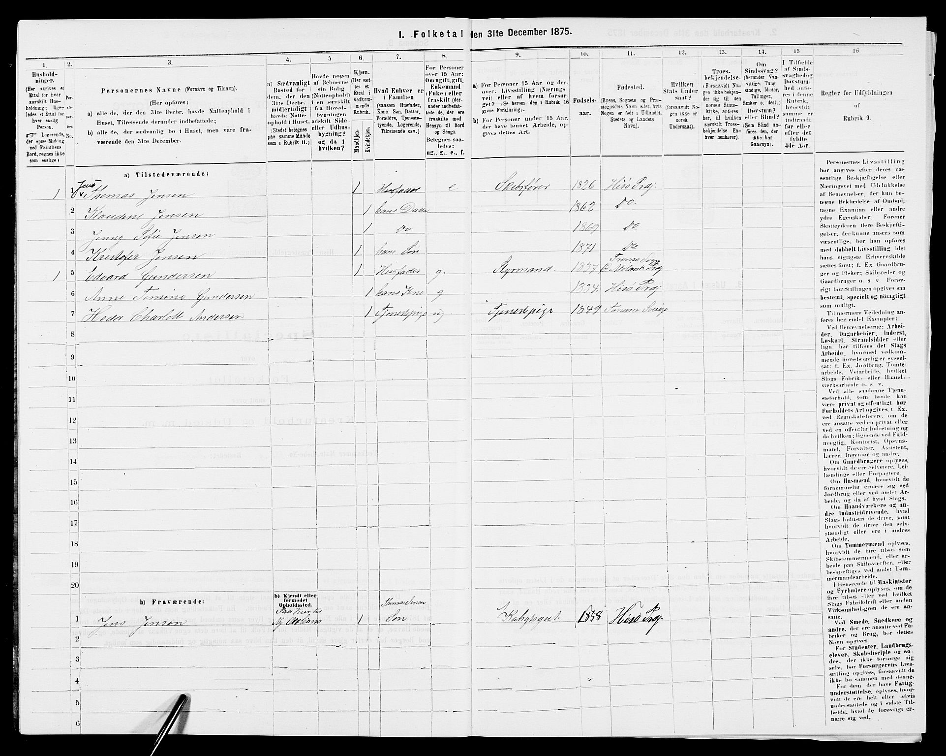 SAK, 1875 census for 0922P Hisøy, 1875, p. 163