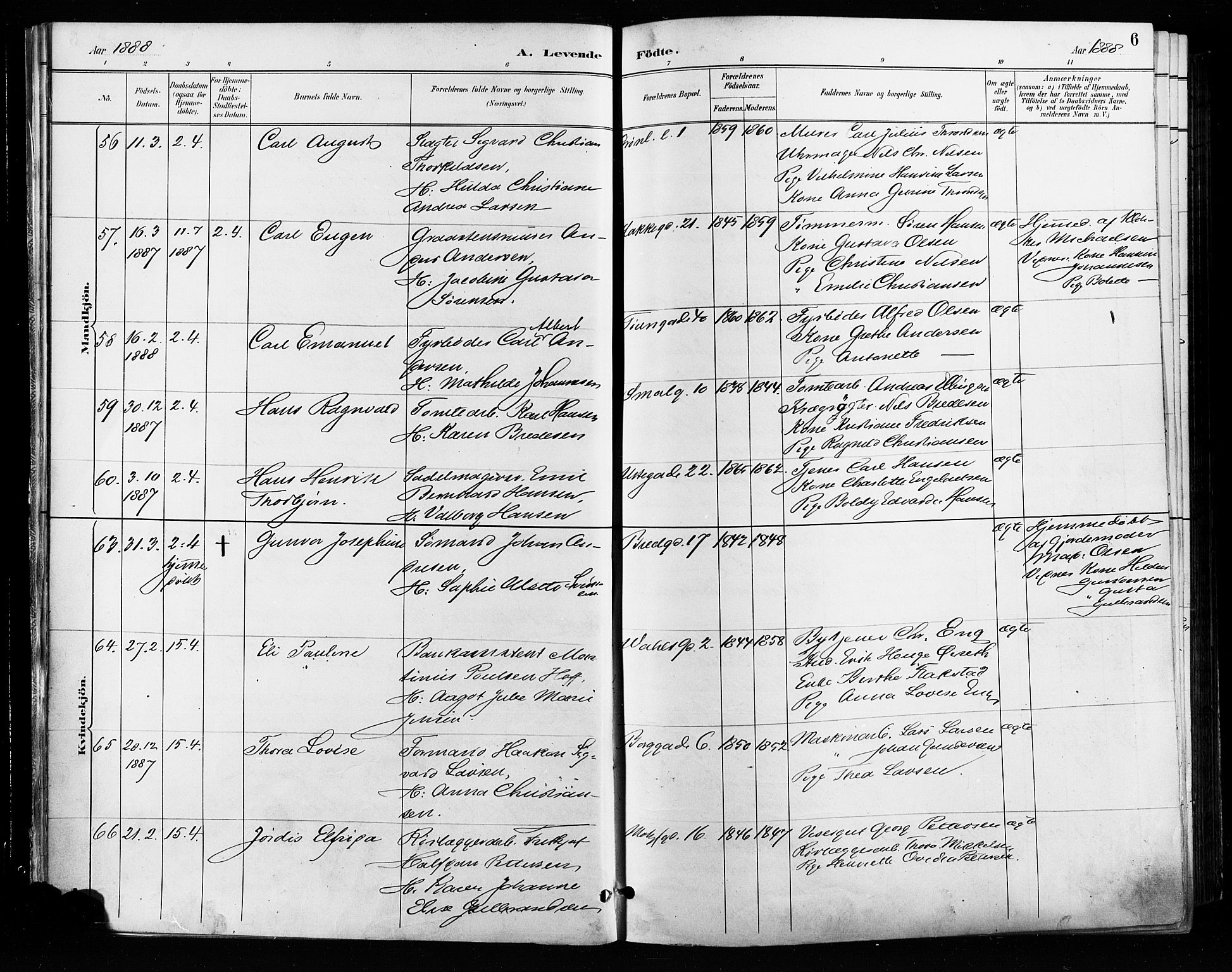 Grønland prestekontor Kirkebøker, SAO/A-10848/F/Fa/L0009: Parish register (official) no. 9, 1888-1893, p. 6