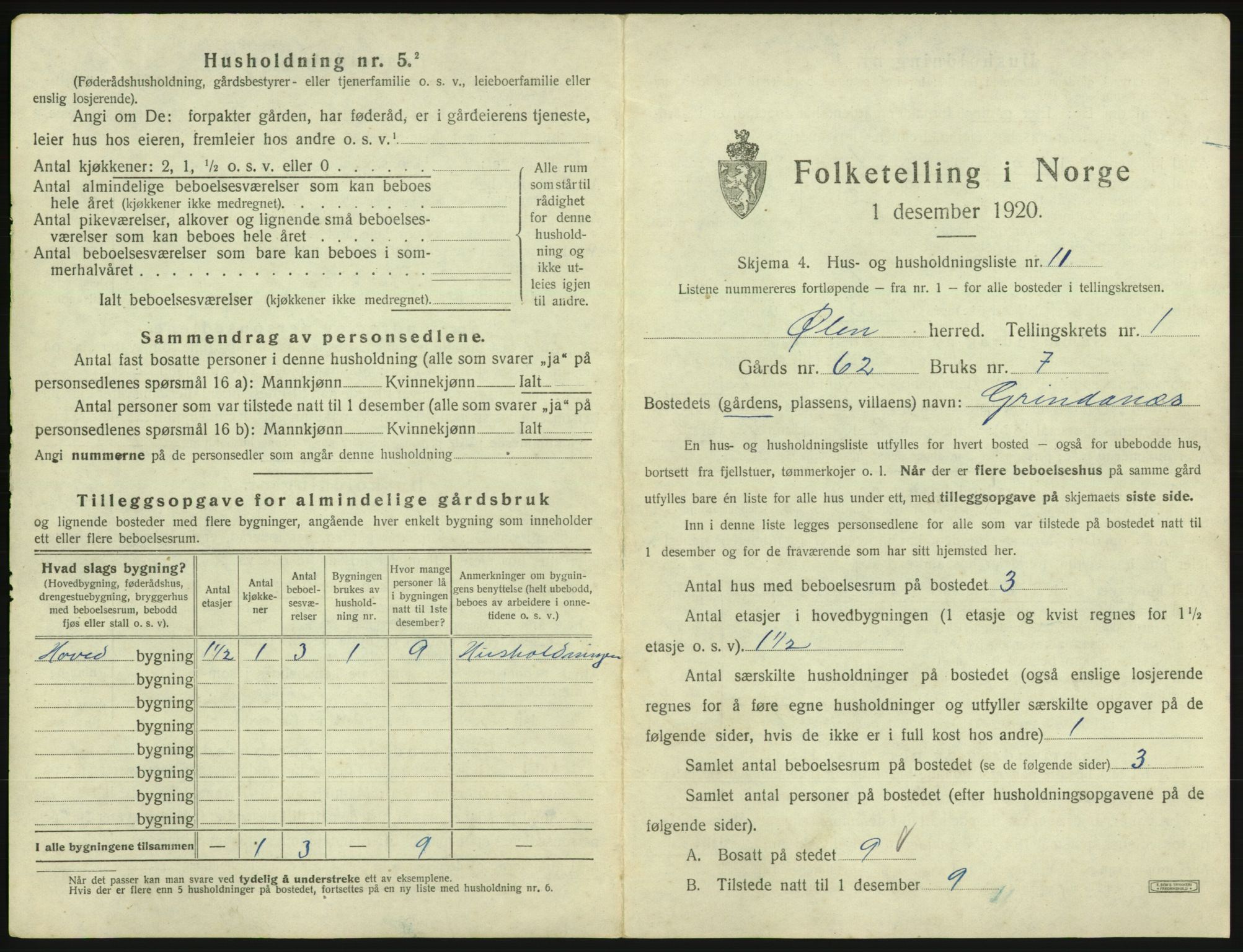 SAB, 1920 census for Ølen, 1920, p. 55