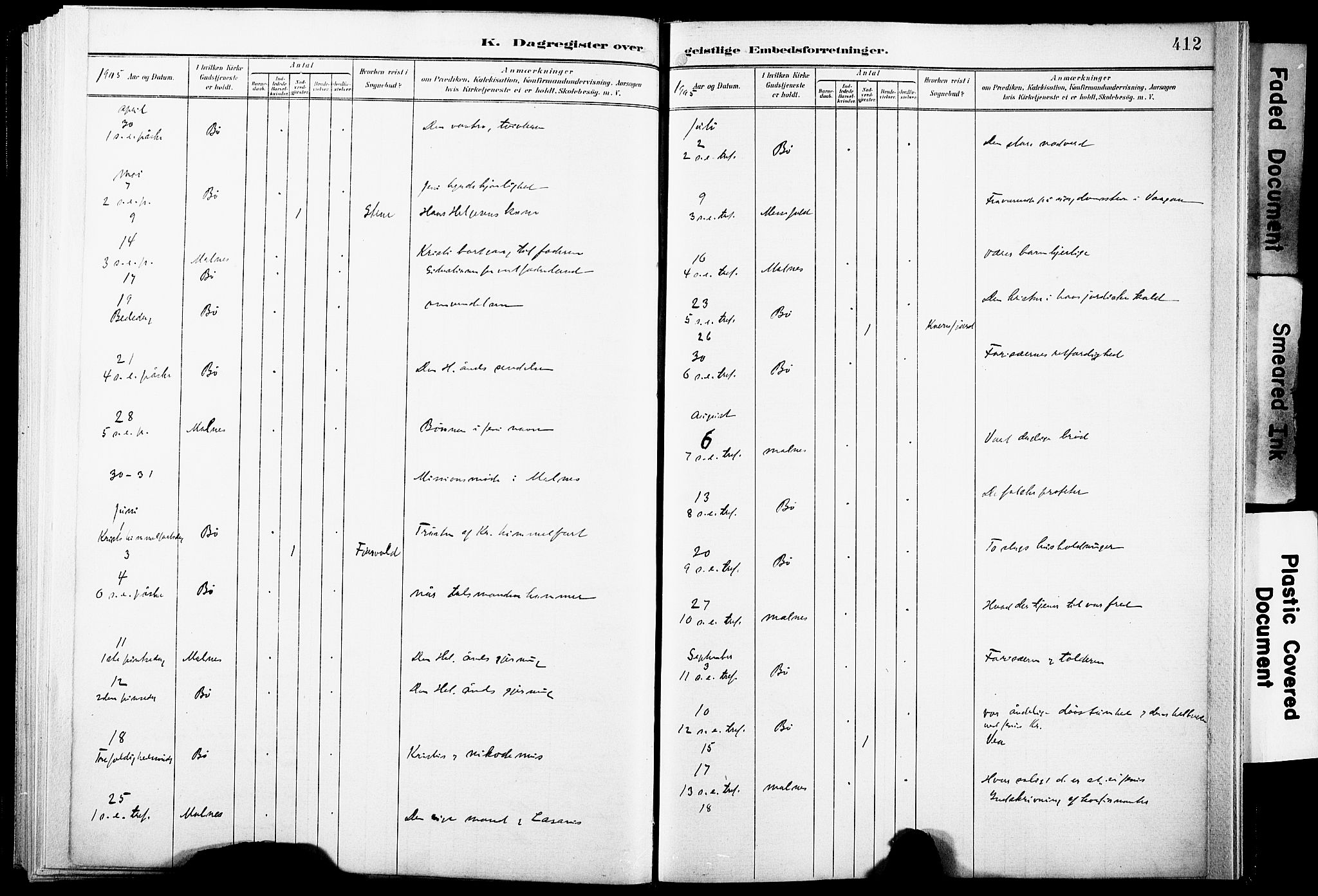 Ministerialprotokoller, klokkerbøker og fødselsregistre - Nordland, AV/SAT-A-1459/891/L1305: Parish register (official) no. 891A10, 1895-1921, p. 412