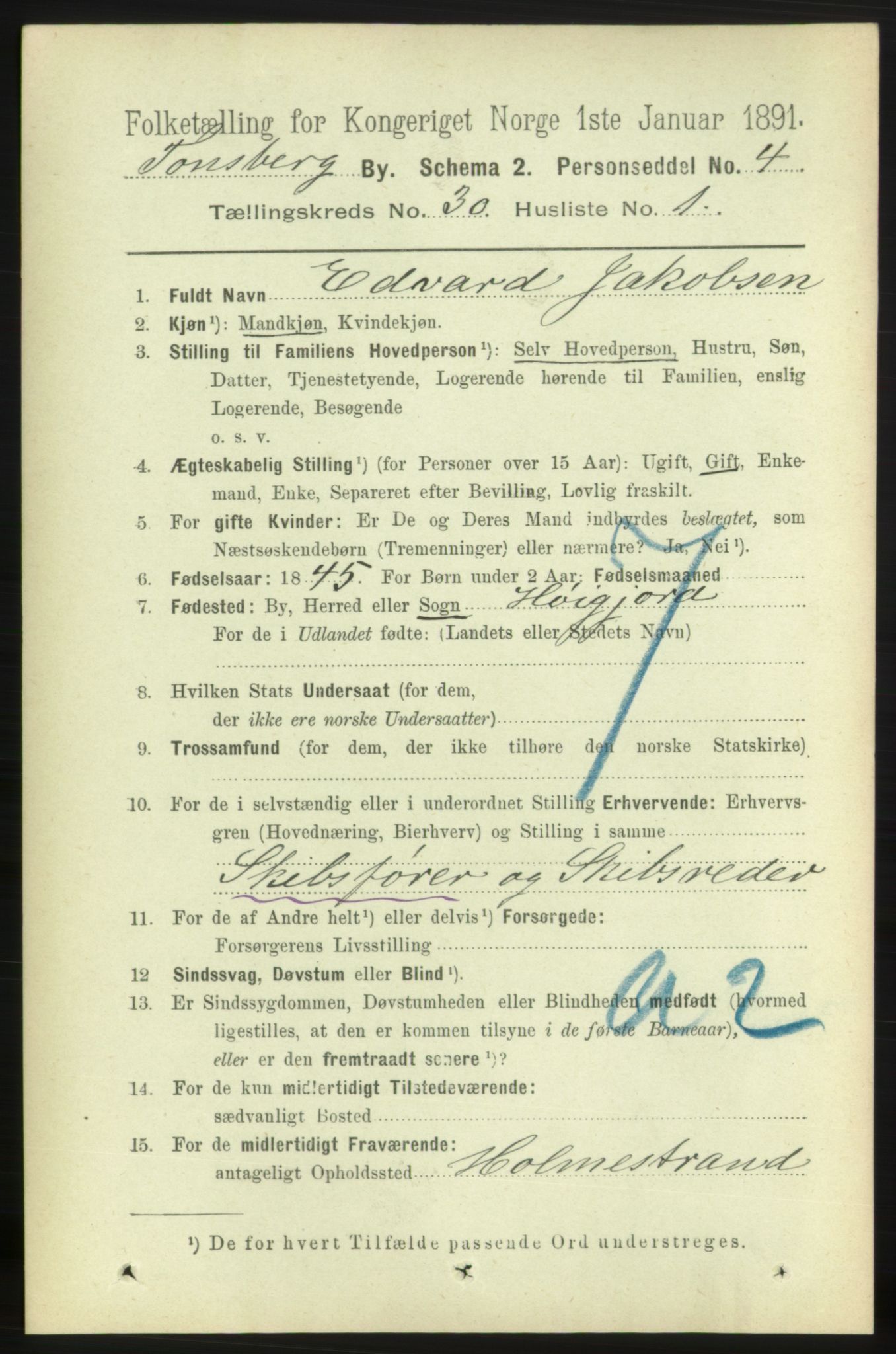 RA, 1891 census for 0705 Tønsberg, 1891, p. 7212