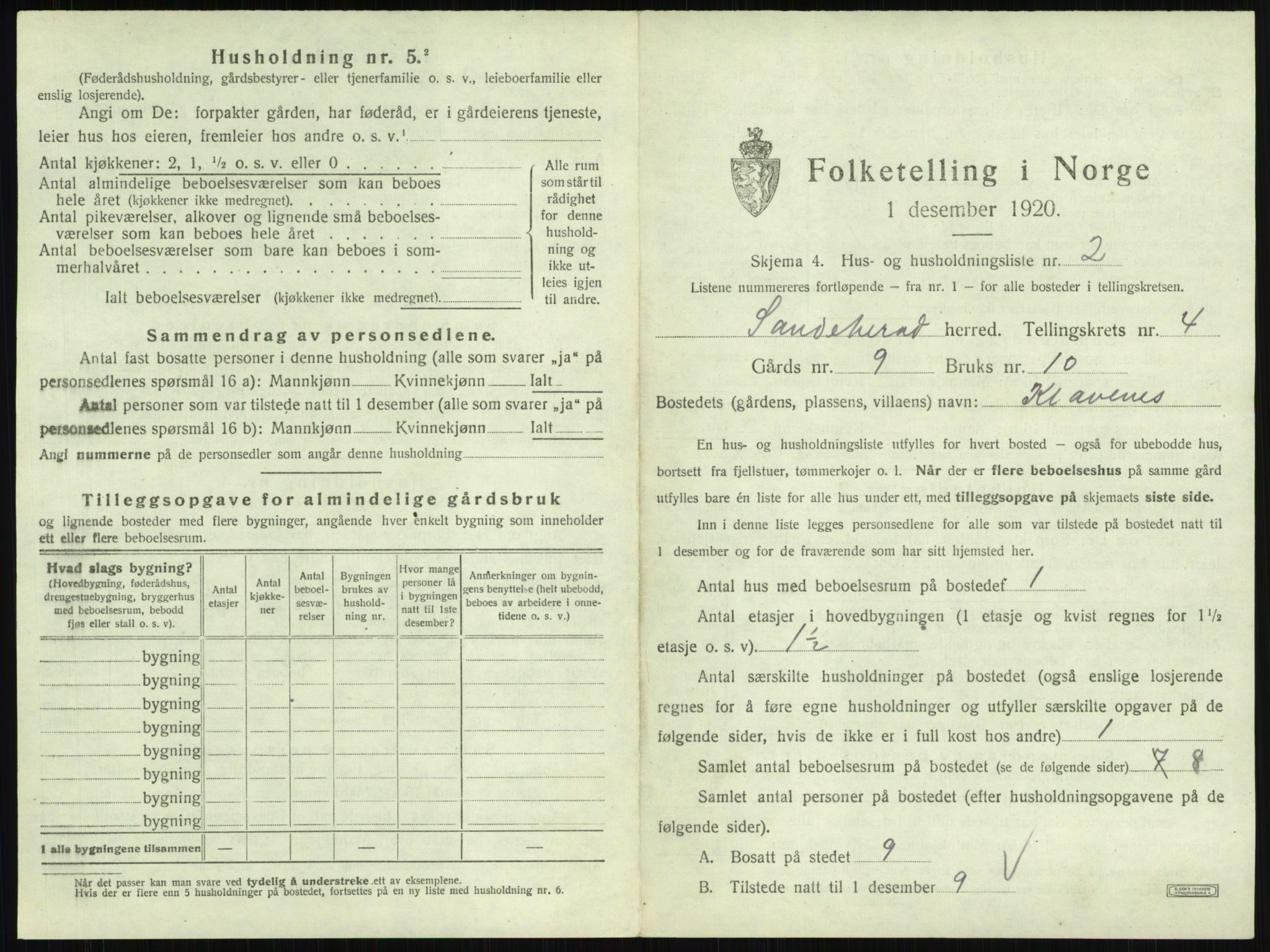 SAKO, 1920 census for Sandeherred, 1920, p. 636