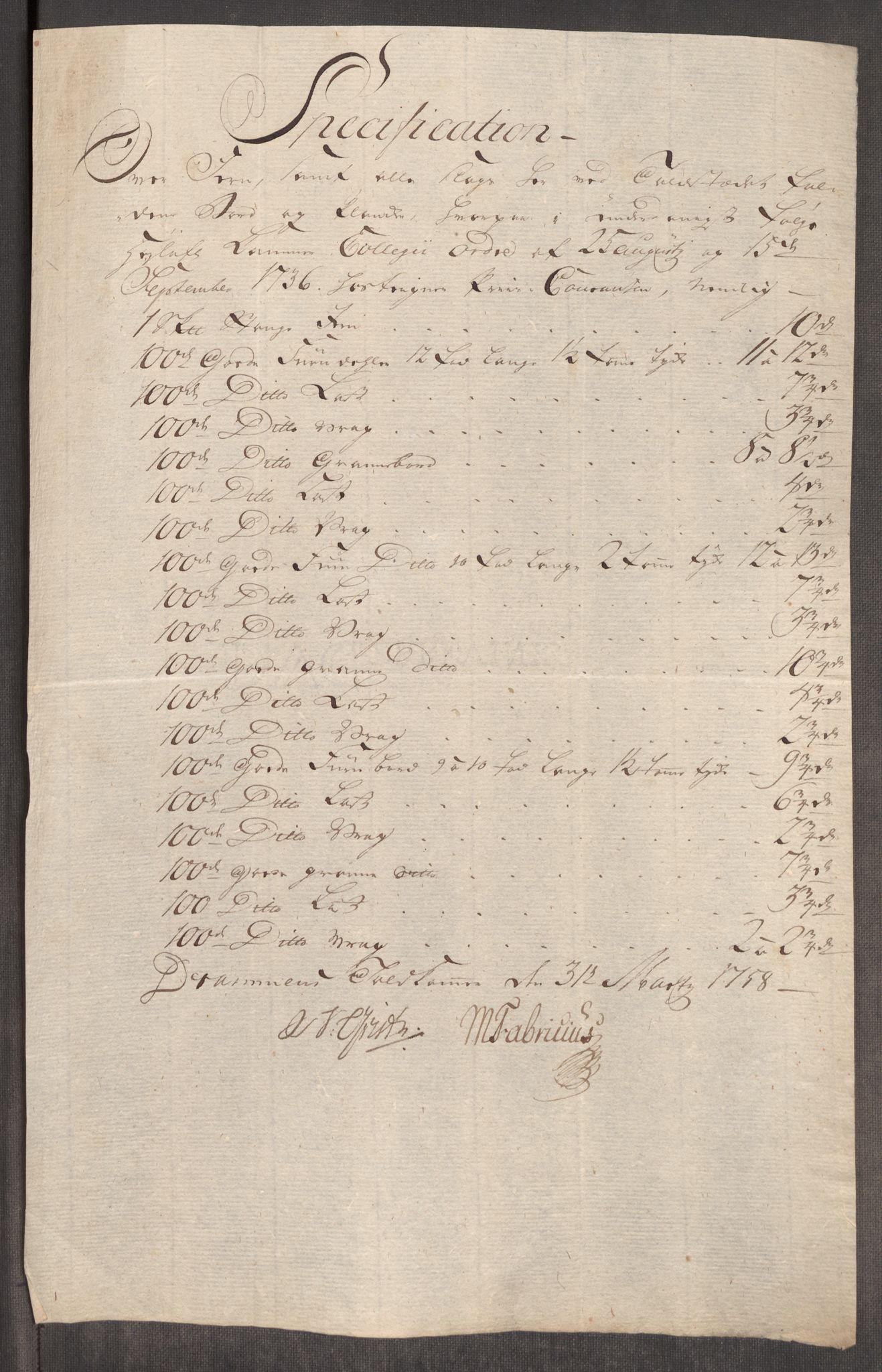 Rentekammeret inntil 1814, Realistisk ordnet avdeling, AV/RA-EA-4070/Oe/L0006: [Ø1]: Priskuranter, 1758-1760, p. 126