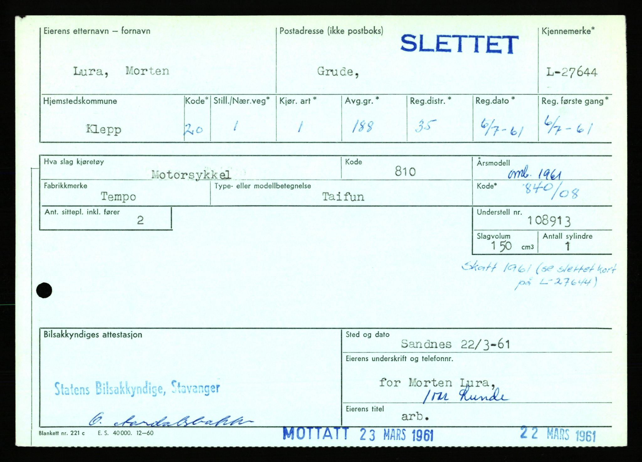 Stavanger trafikkstasjon, AV/SAST-A-101942/0/F/L0045: L-27000 - L-27799, 1930-1971, p. 1677