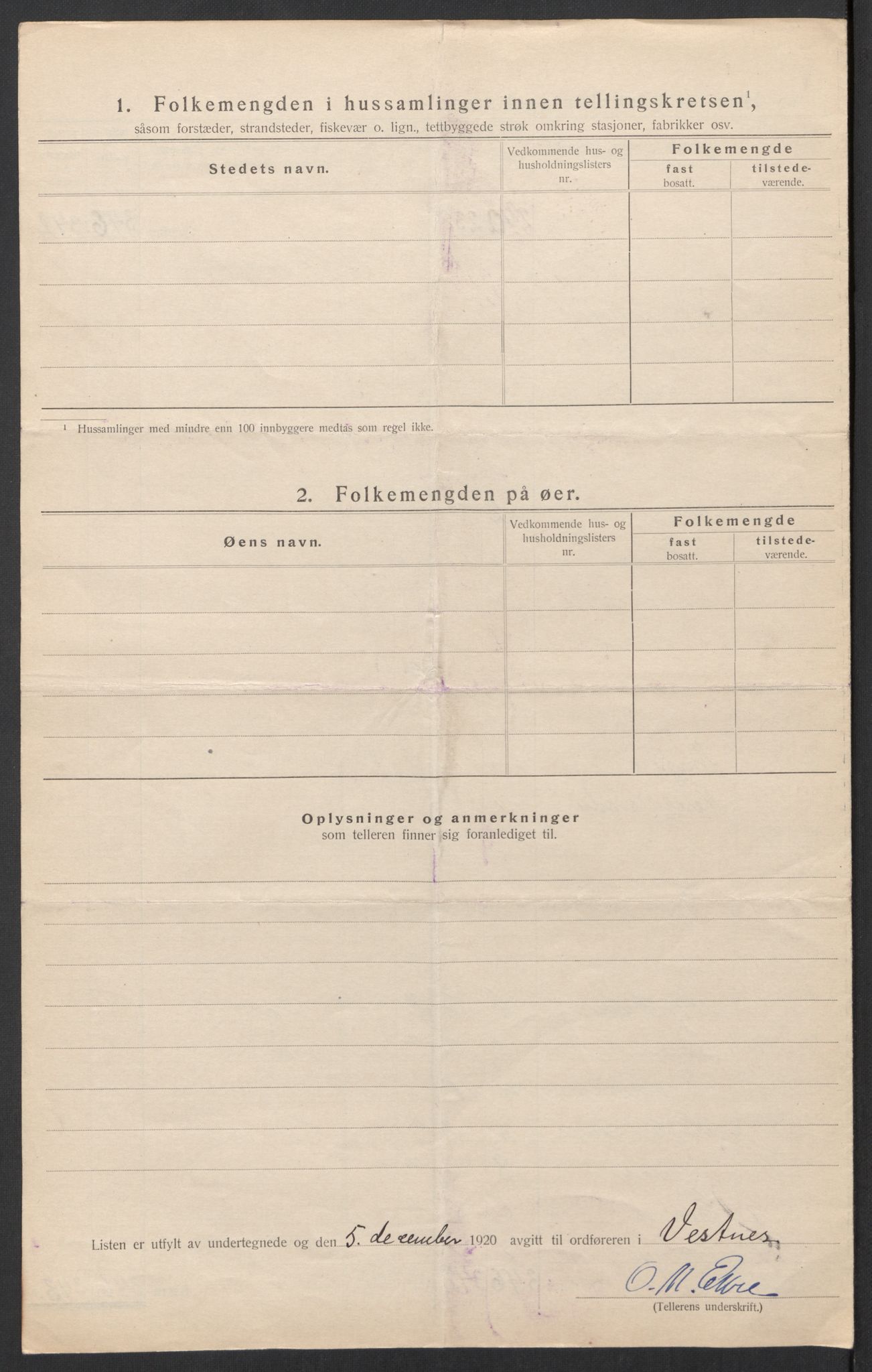 SAT, 1920 census for Vestnes, 1920, p. 15
