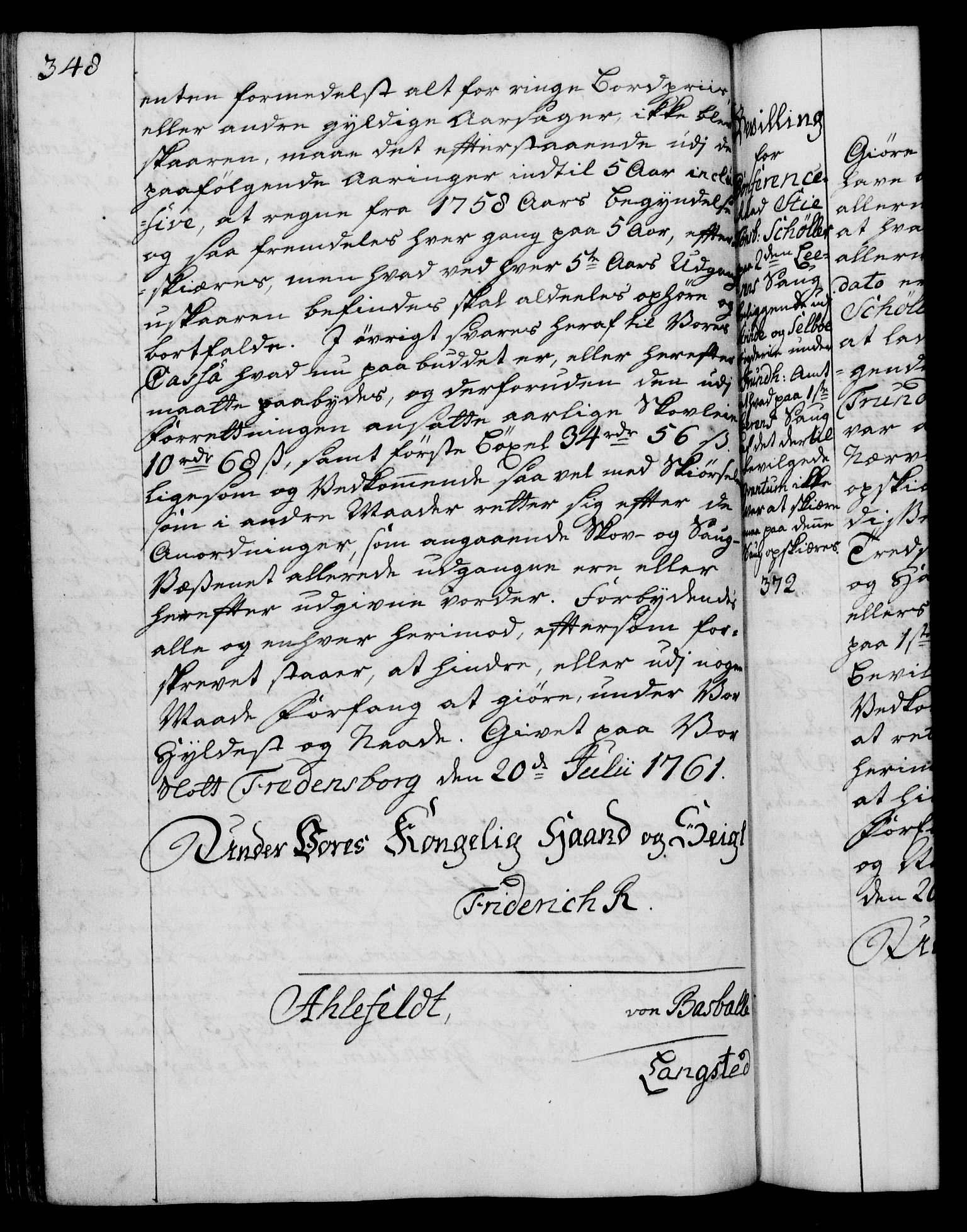 Rentekammeret, Kammerkanselliet, AV/RA-EA-3111/G/Gg/Gga/L0007: Norsk ekspedisjonsprotokoll med register (merket RK 53.7), 1759-1768, p. 348