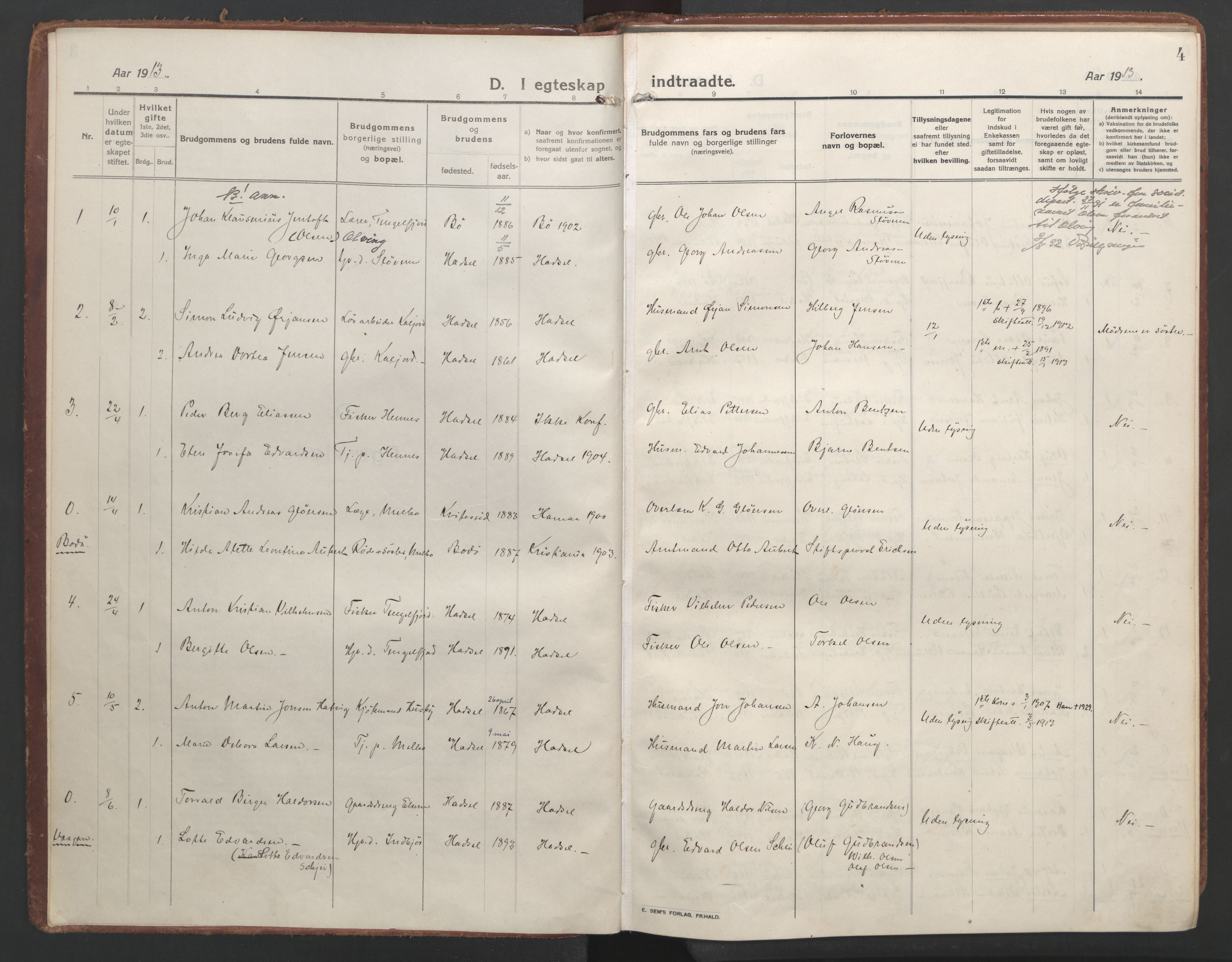 Ministerialprotokoller, klokkerbøker og fødselsregistre - Nordland, AV/SAT-A-1459/888/L1251: Parish register (official) no. 888A17, 1913-1925, p. 4